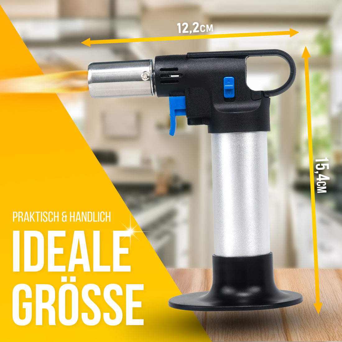 Premium Flambierbrenner inkl. Feuerzeuggas – Leistungsstark, Sicher & Handlich für Präzises Flambieren und Karamellisieren