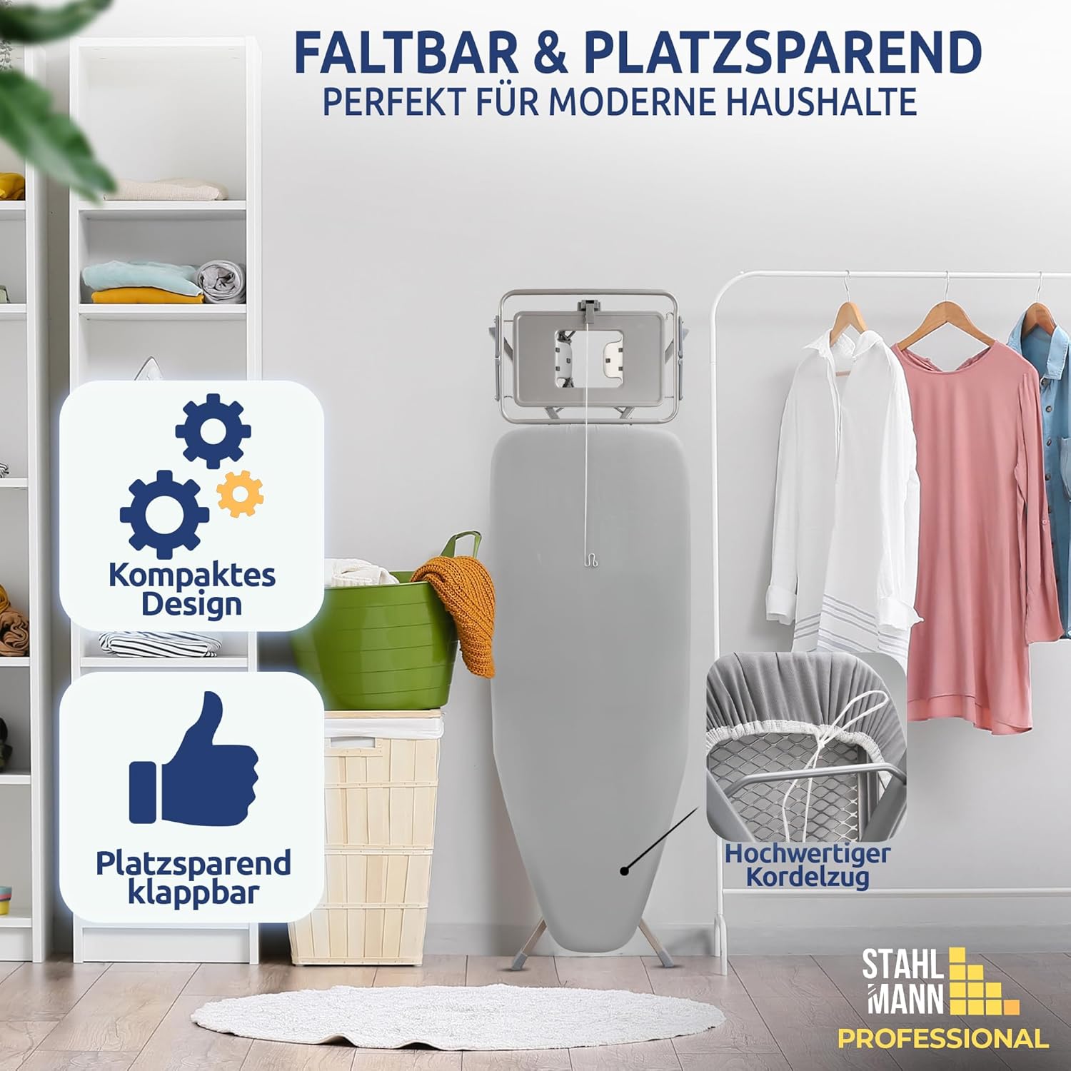 STAHLMANN® XXL Strijkplank 120x38 cm – Voor stoomstrijkstations – TÜV-gecertificeerd – Hoes van 100% katoen – Extra stabiel – Gemaakt in de EU