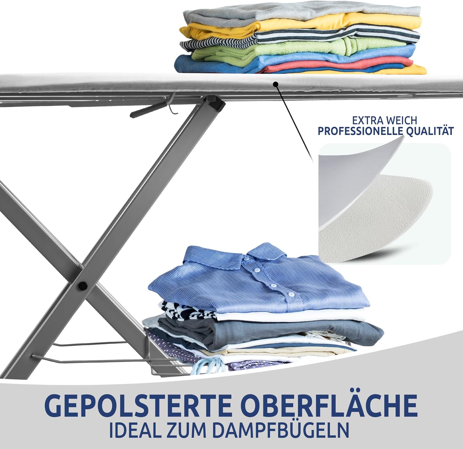 STAHLMANN® XXL-Bügelbrett 130×48 cm – für Dampfbügelstation
