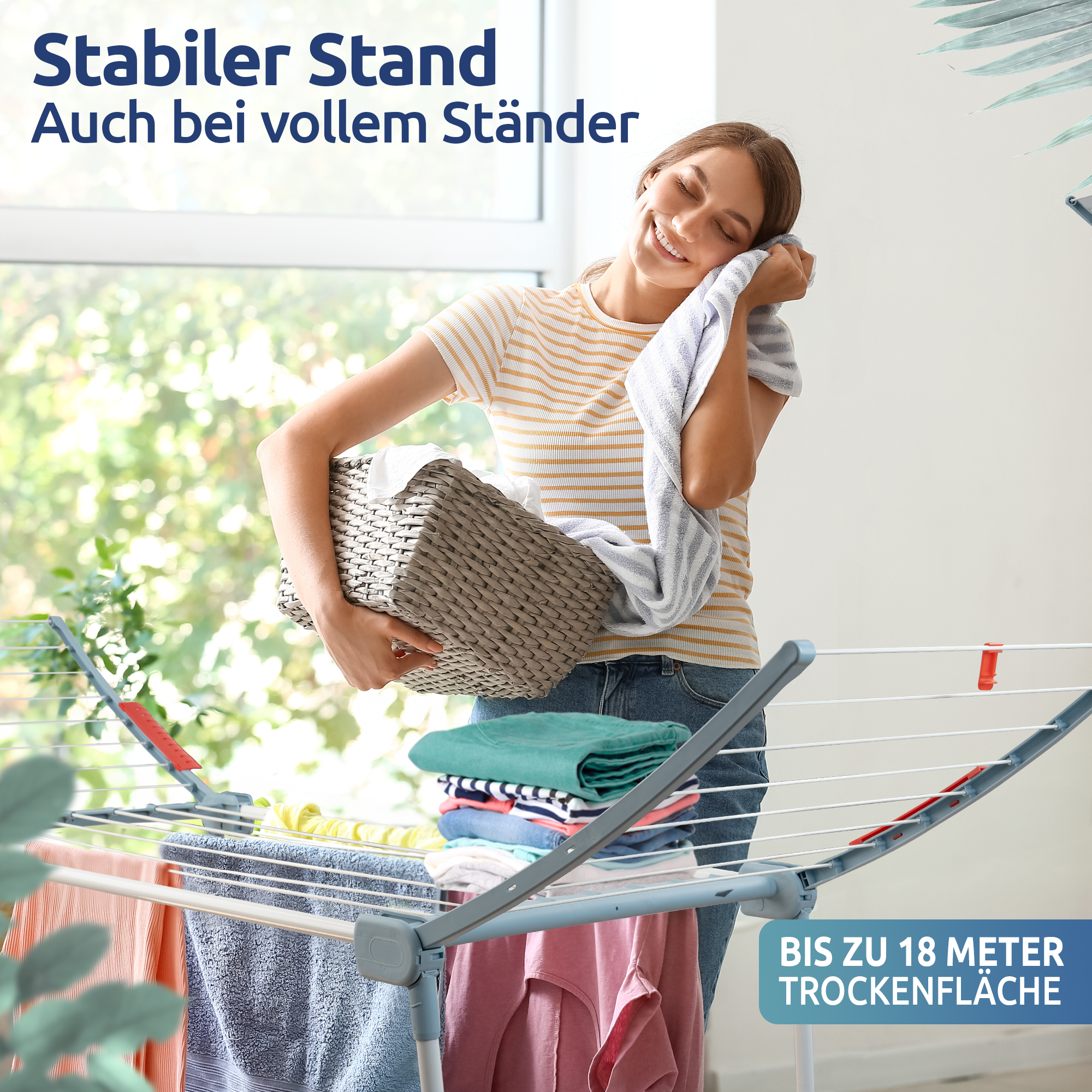 Stahlmann Astra White/Blue Standtrockner - 18 m Trockenfläche Klappbar