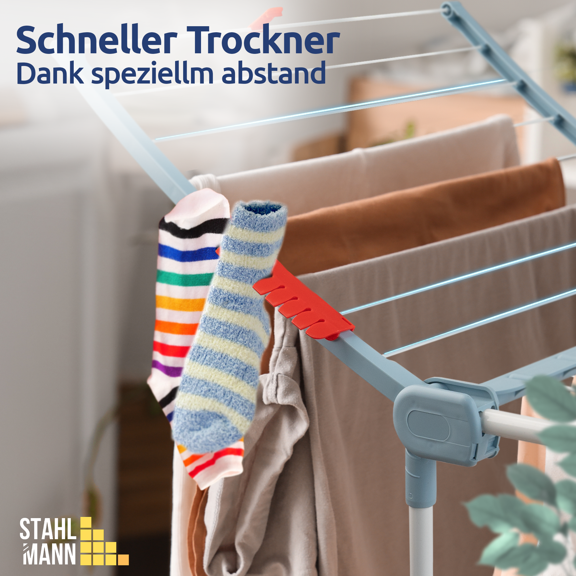 Stahlmann Astra White/Blue Standtrockner - 18 m Trockenfläche Klappbar