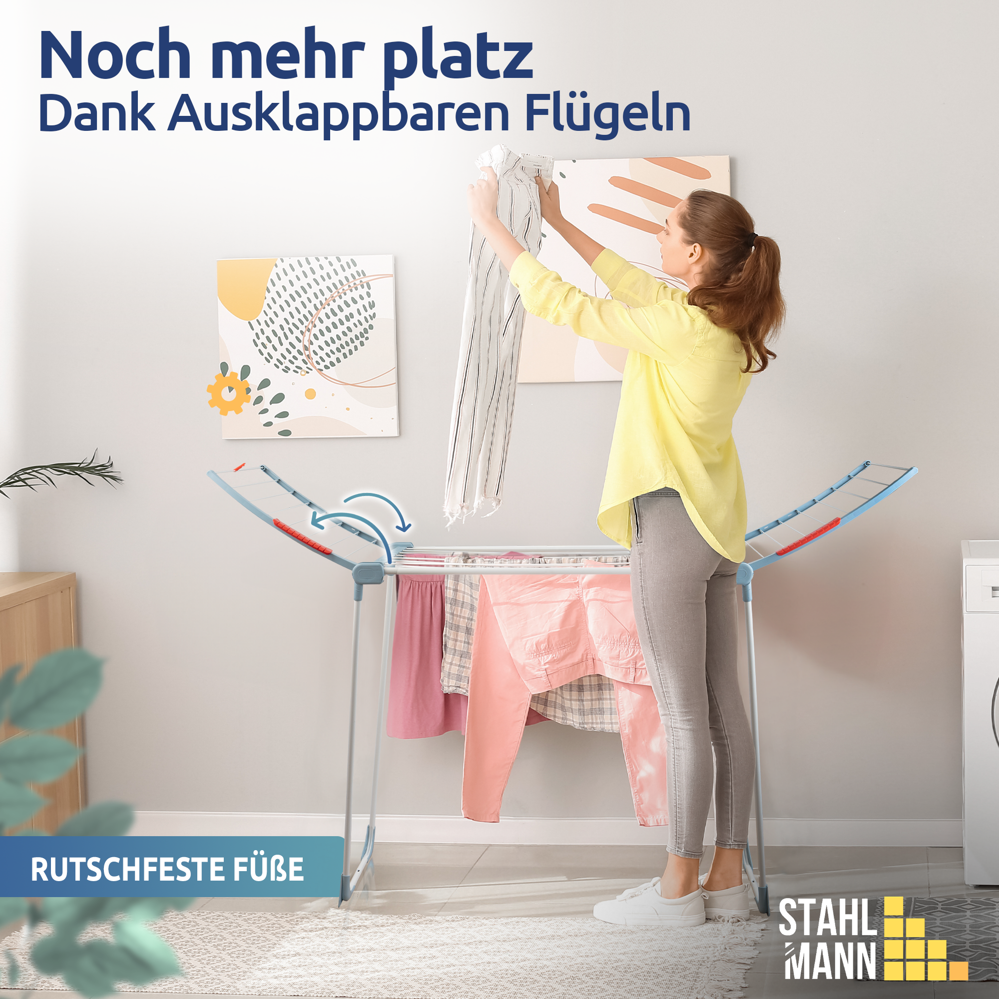 Stahlmann Astra White/Blue Standtrockner - 18 m Trockenfläche Klappbar