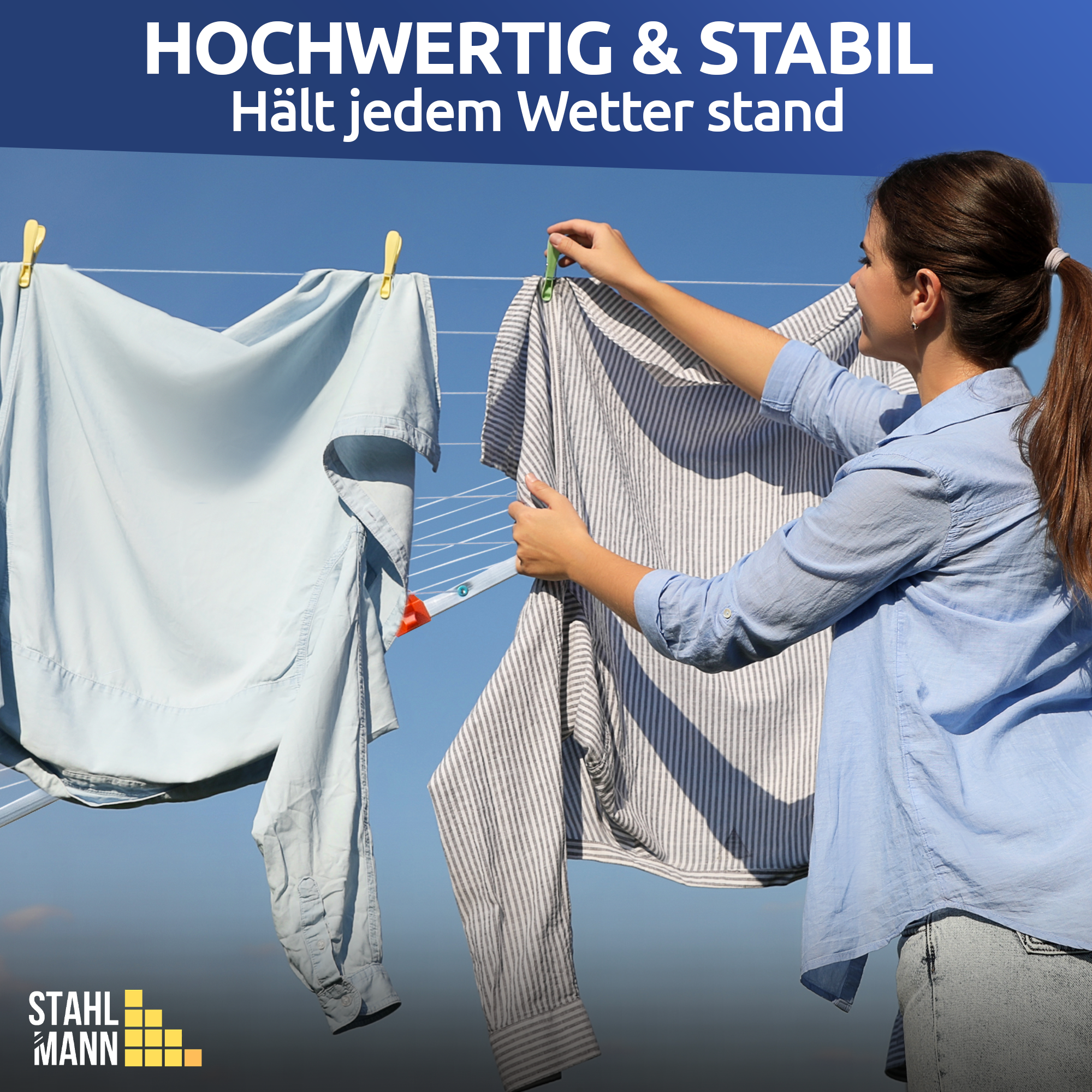 Wäschespinne 60m Made in Germany – 40kg Traglast, wetterfest & ergonomisch