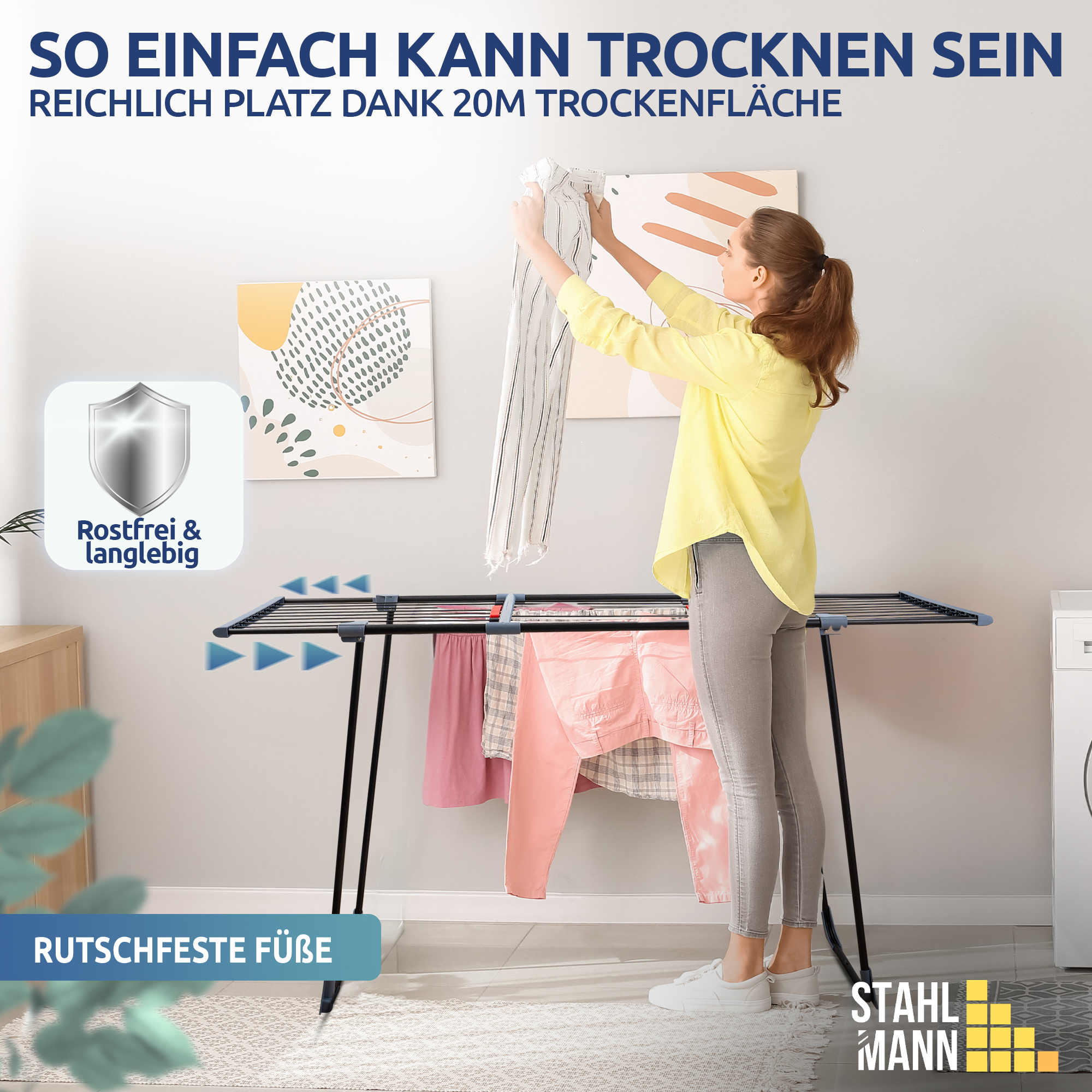 Stahlmann Magic Teleskop Wäscheständer Ausziehbar - 20 m Trockenfläche