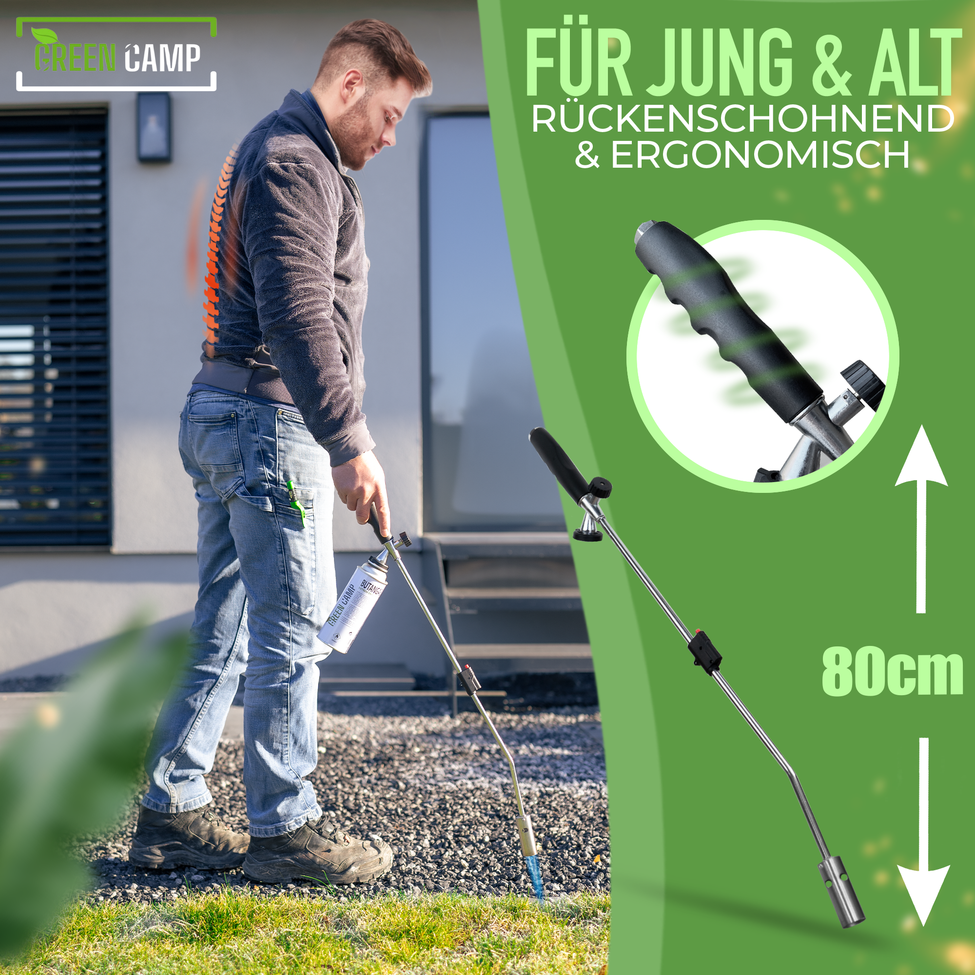 GreenCamp® Unkrautbrenner inkl. Gaskartuschen – Effektive & chemiefreie Unkrautvernichtung
