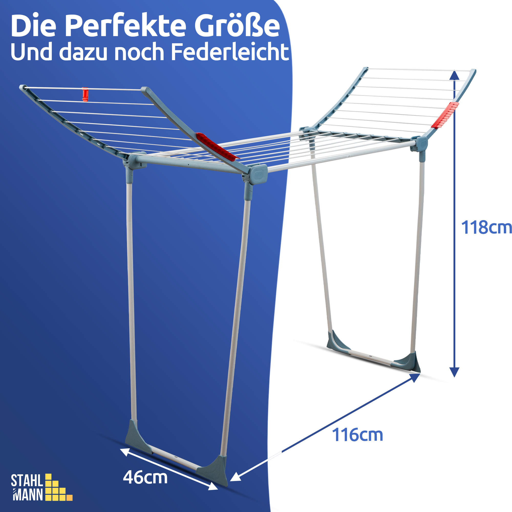 Stahlmann Astra White/Blue Standtrockner - 18 m Trockenfläche Klappbar