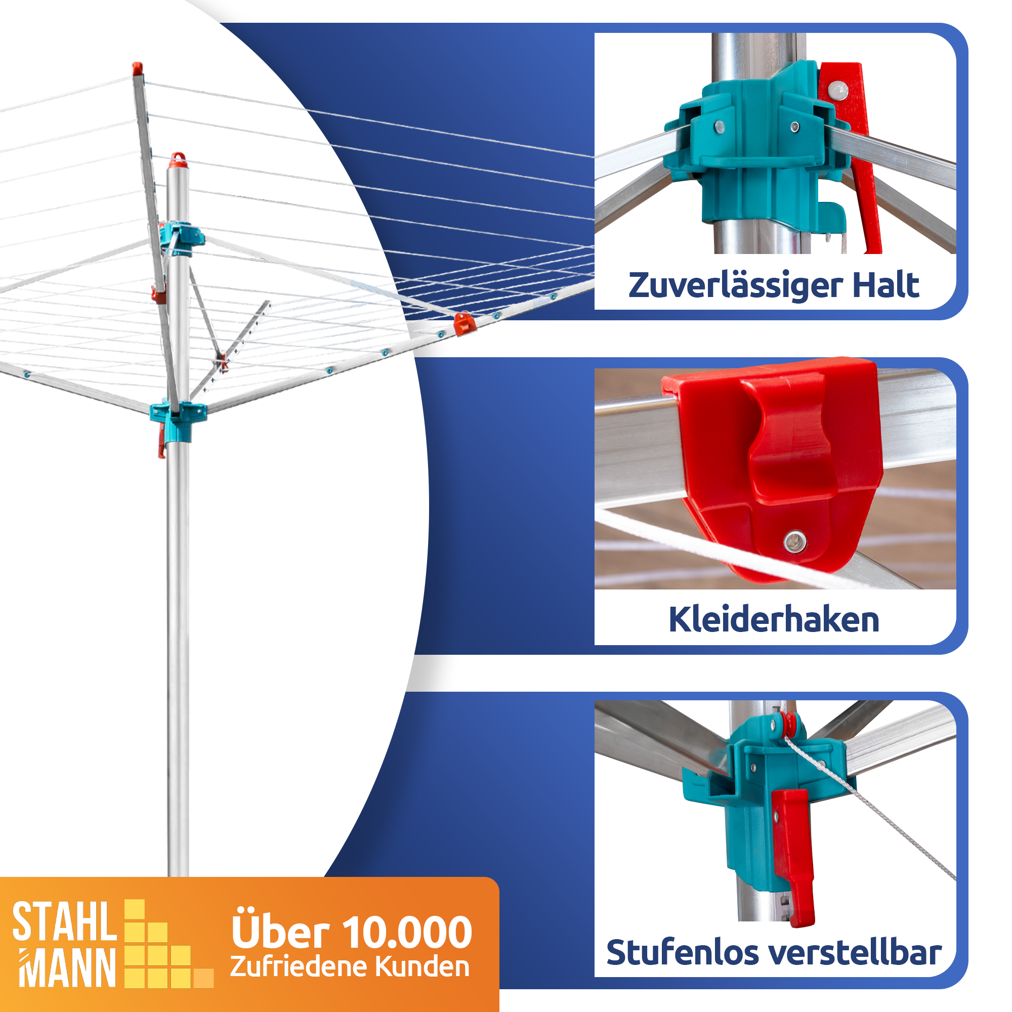 Gemaakt in Duitsland. Draaibare waslijn met een lengte van 50 meter.