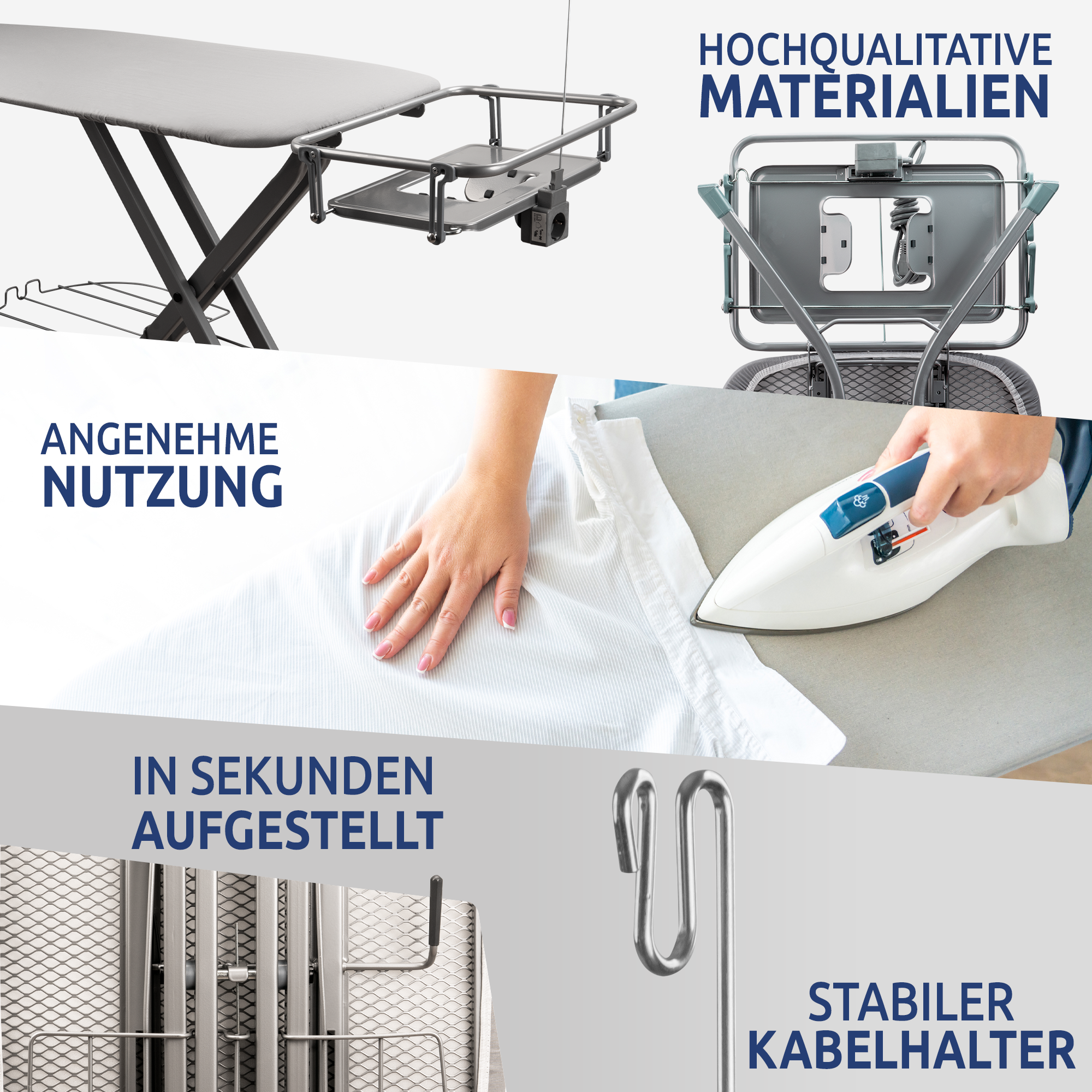 STAHLMANN® XXL Bügelbrett 130x48 cm – Für Dampfbügelstation – TÜV-zertifiziert – 100 % Baumwollbezug – extra stabil – Made in EU