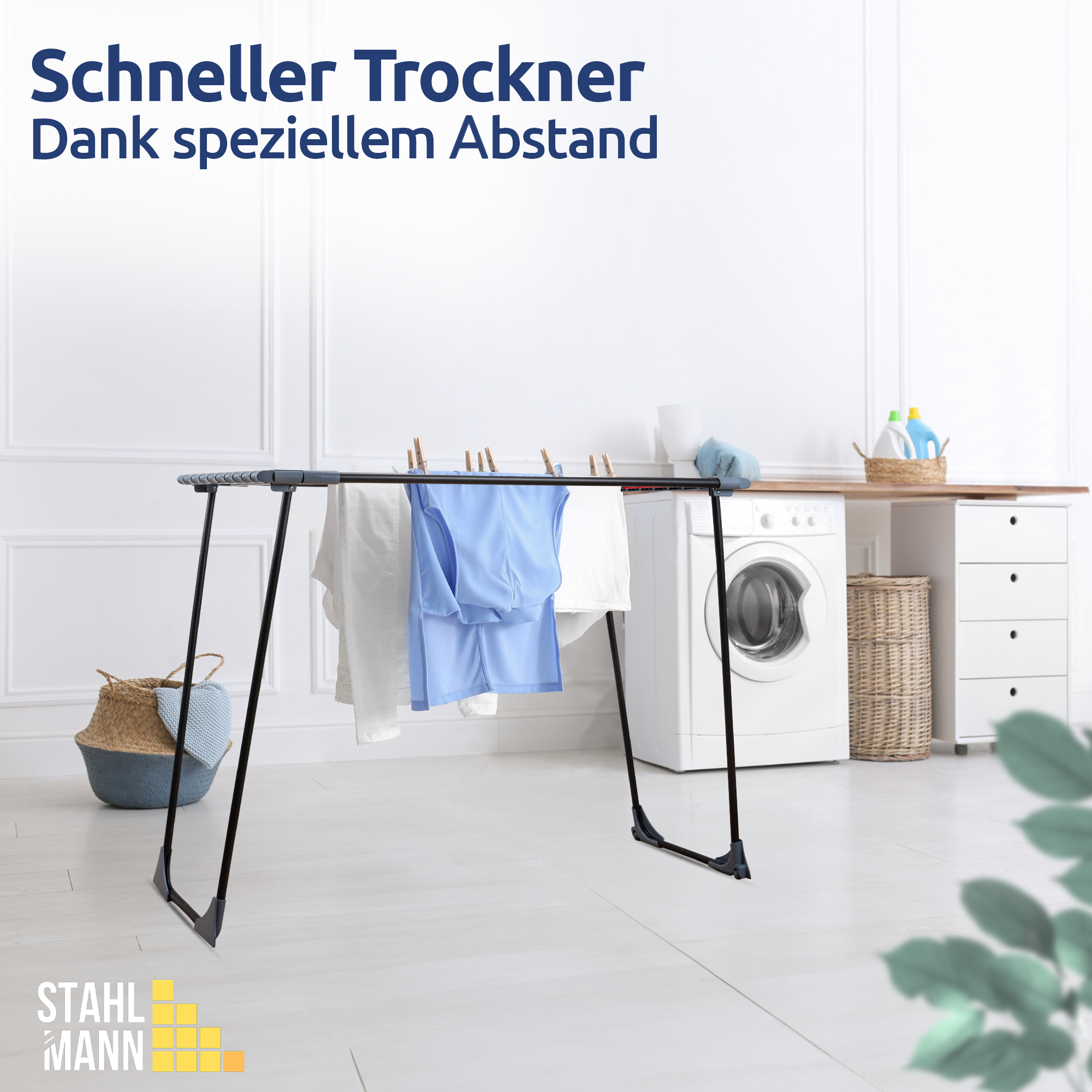 STAHLMANN® Magic Teleskop Wäscheständer ausziehbar – 20m Trockenfläche – platzsparend kompakt – Indoor Outdoor Balkon