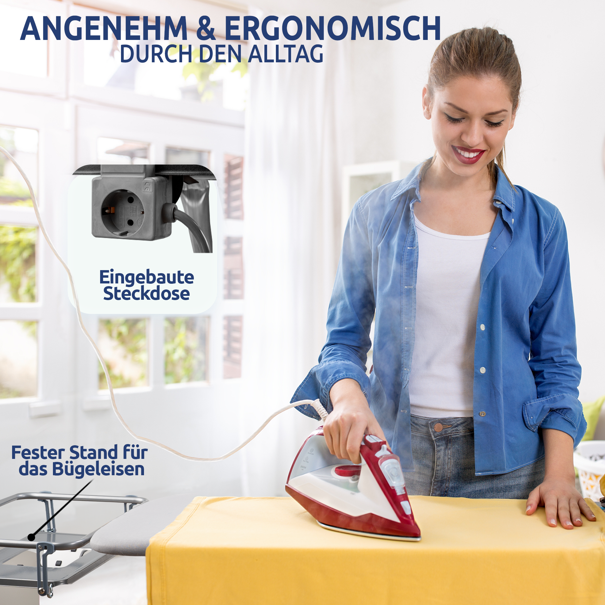 STAHLMANN® XXL Bügelbrett 130x48 cm – Für Dampfbügelstation – TÜV-zertifiziert – 100 % Baumwollbezug – extra stabil – Made in EU