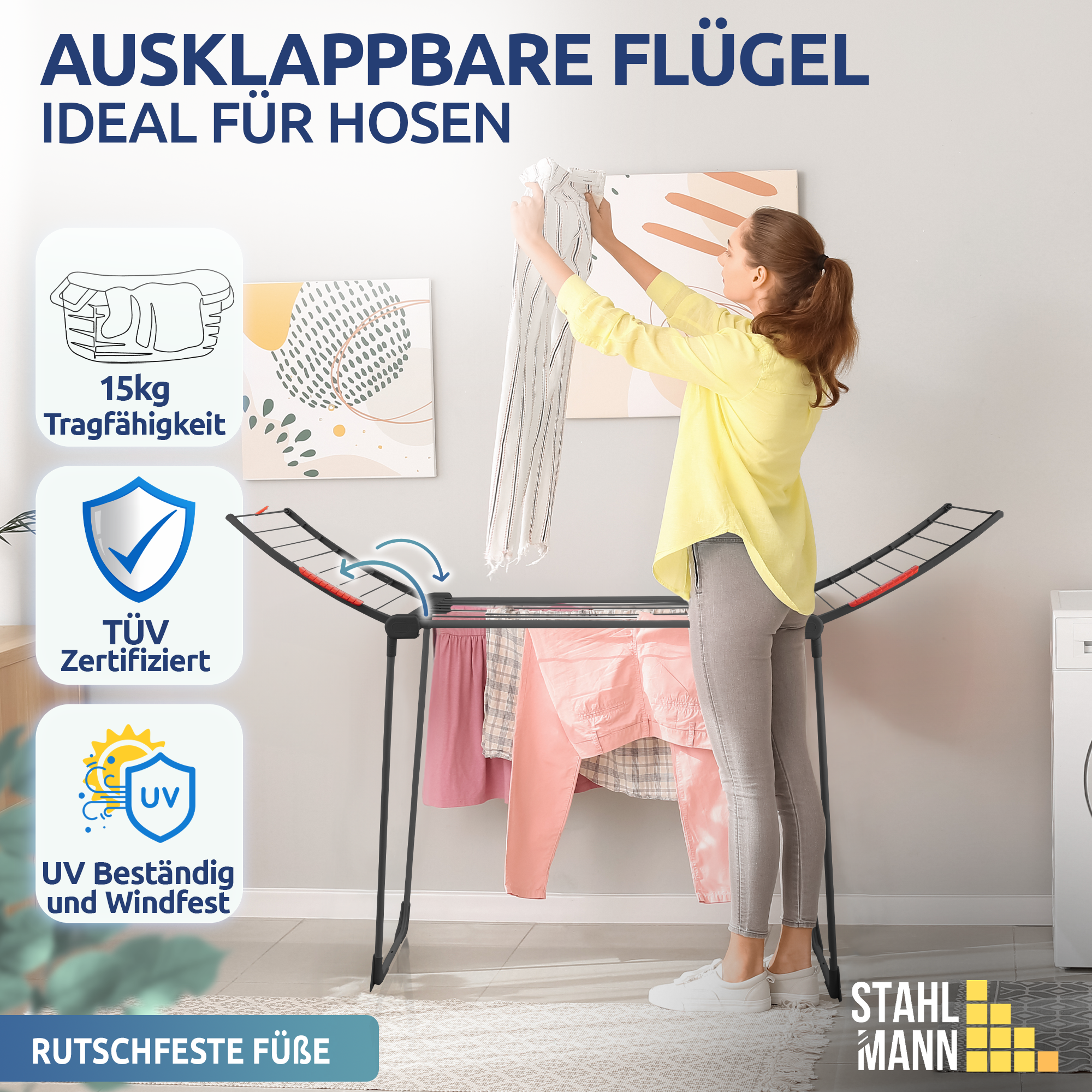 Stahlmann Astra Black Standtrockner - 18 m Trockenfläche Klappbar
