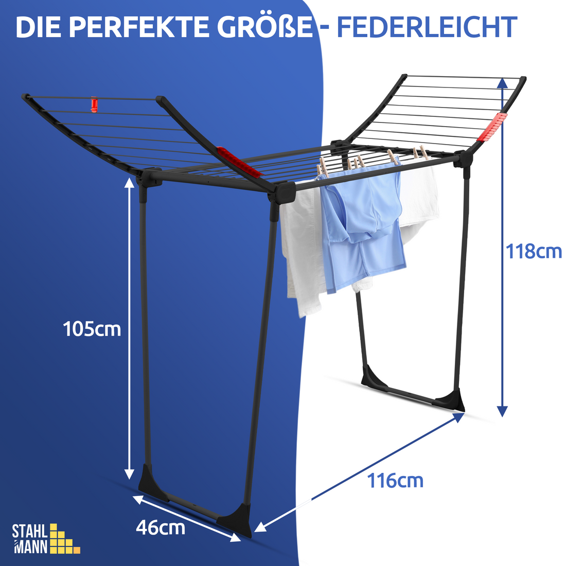 Stahlmann Astra Black Standtrockner - 18 m Trockenfläche Klappbar