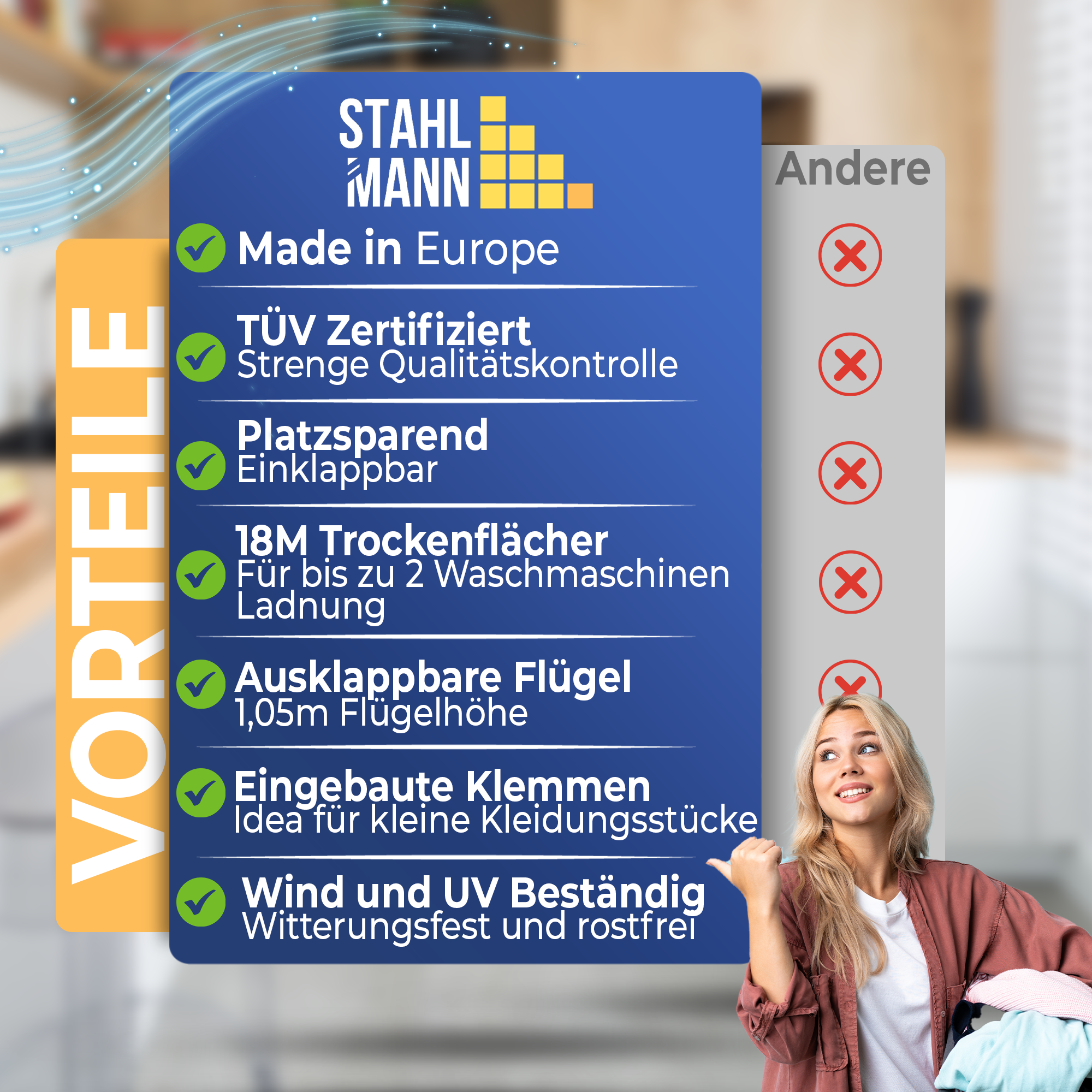 Stahlmann Astra Black Standtrockner - 18 m Trockenfläche Klappbar