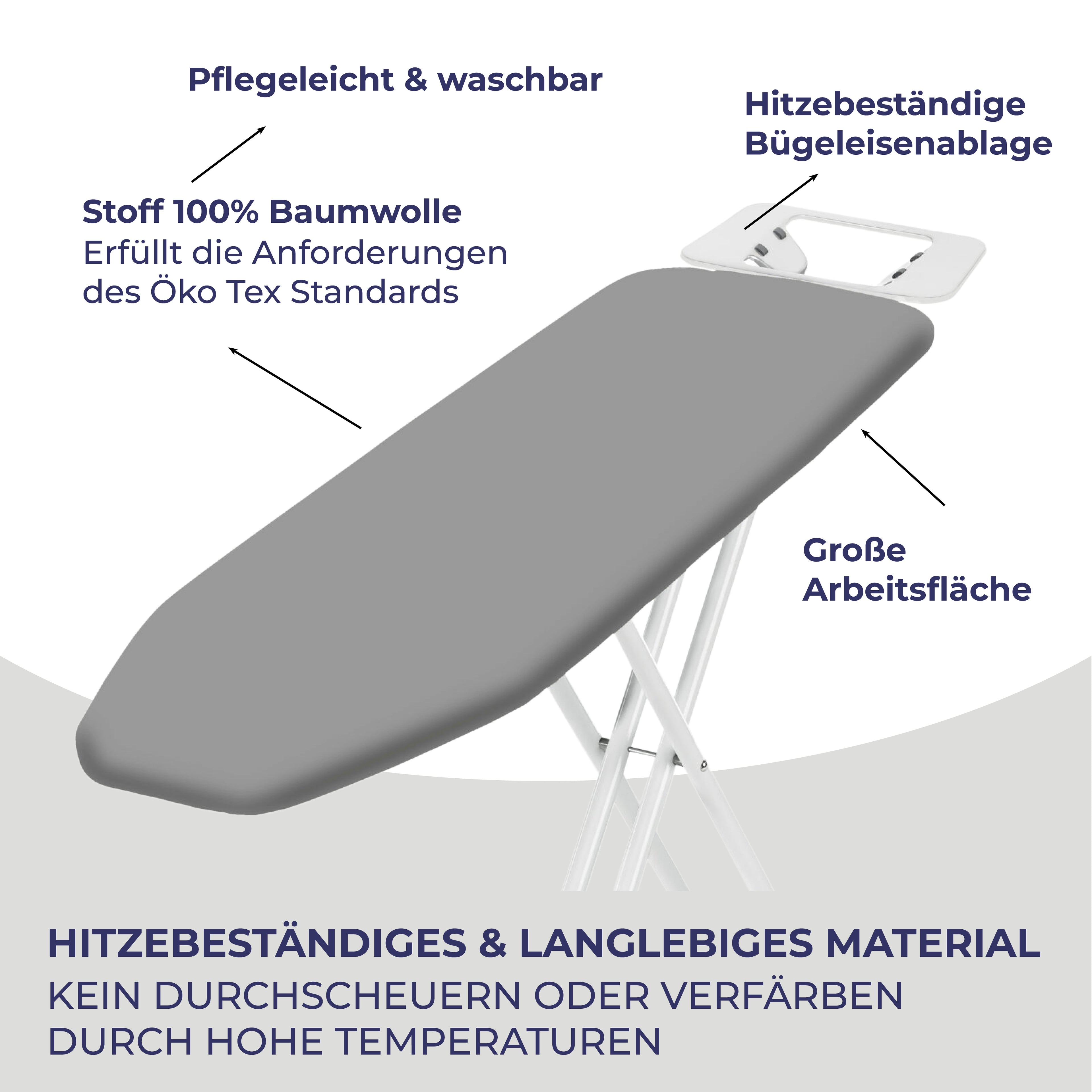 Stahlmann Höhenverstellbares Bügelbrett mit rutschfesten Füßen 114x34