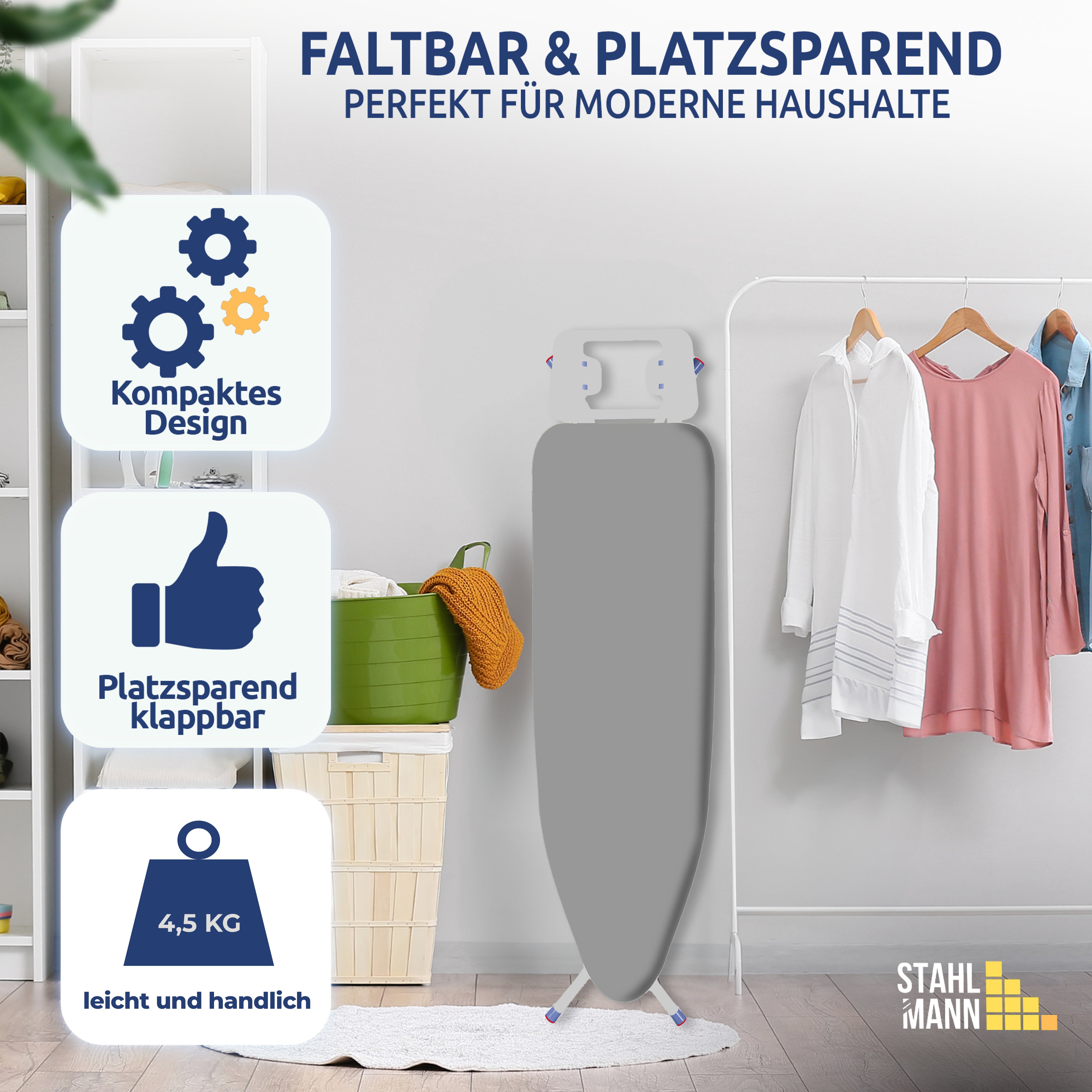 Stahlmann Höhenverstellbares Bügelbrett 114x34