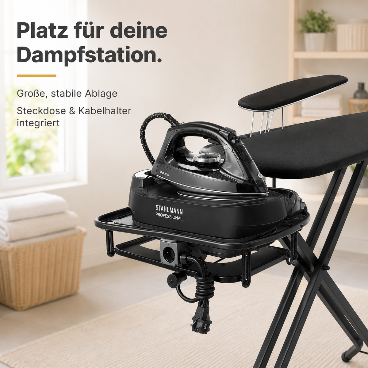 STAHLMANN® XXL Strijkplank 130x48 cm – Voor stoomstrijkstations – incl. mouwplank – 100% katoenen hoes – Extra stabiel – Gemaakt in de EU