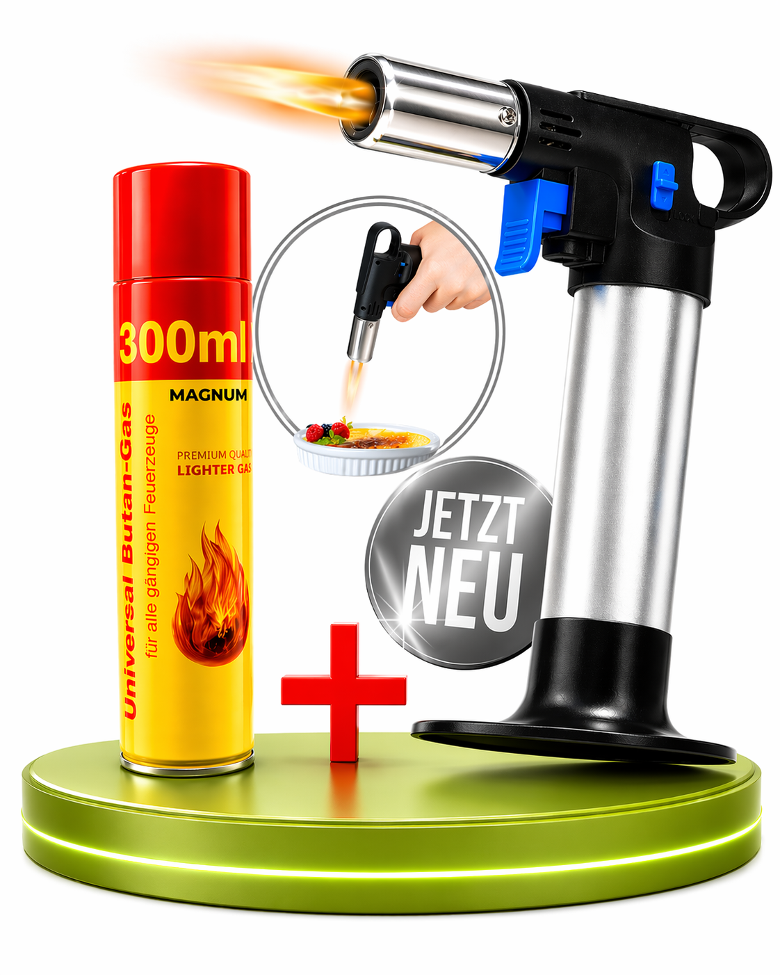 Hoogwaardige flambébrander inclusief aanmaakgas – Krachtig, veilig en handig voor nauwkeurig flamberen en karameliseren.