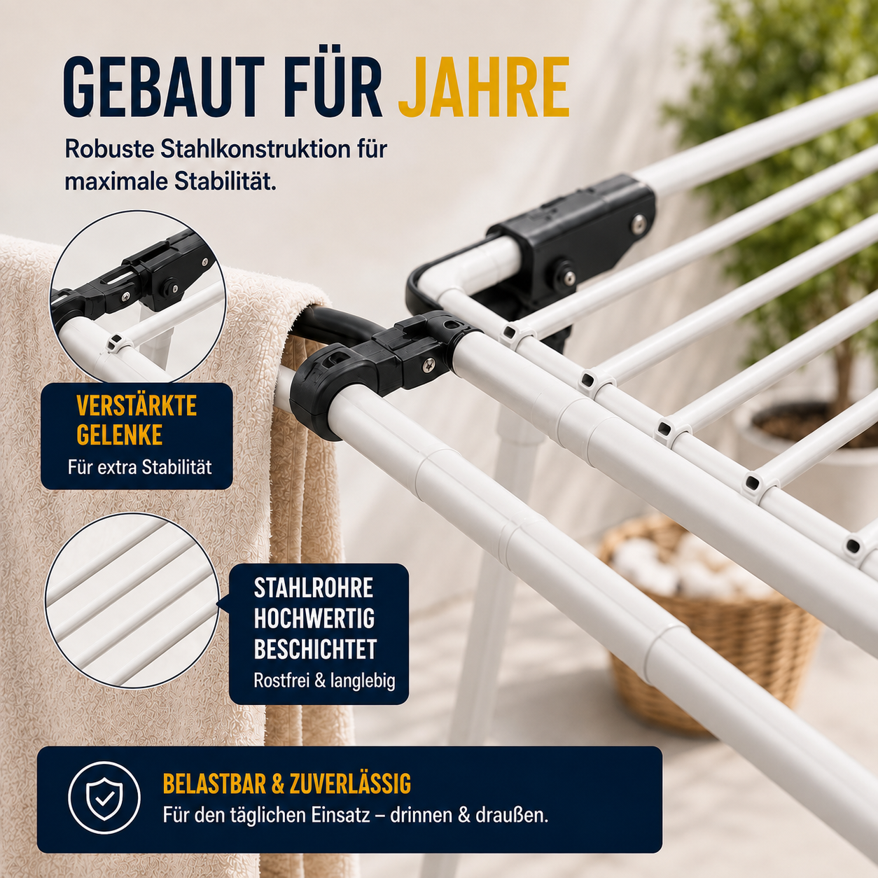 STAHLMANN® Wäscheständer ausziehbar mit Flügeln – 30 m Trockenfläche, klappbar, weiß