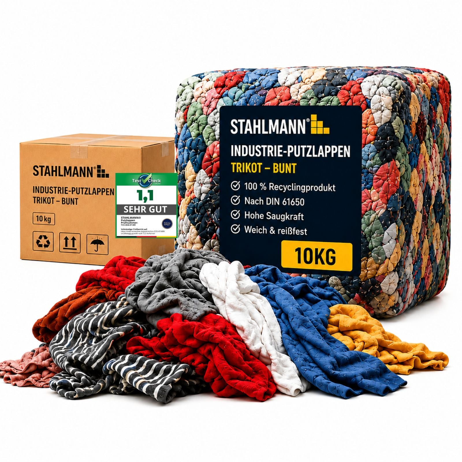 STAHLMANN Putzlappen 10 kg – Baumwolle Trikot | Werkstatt, KFZ, Maler | naht- & knopffrei