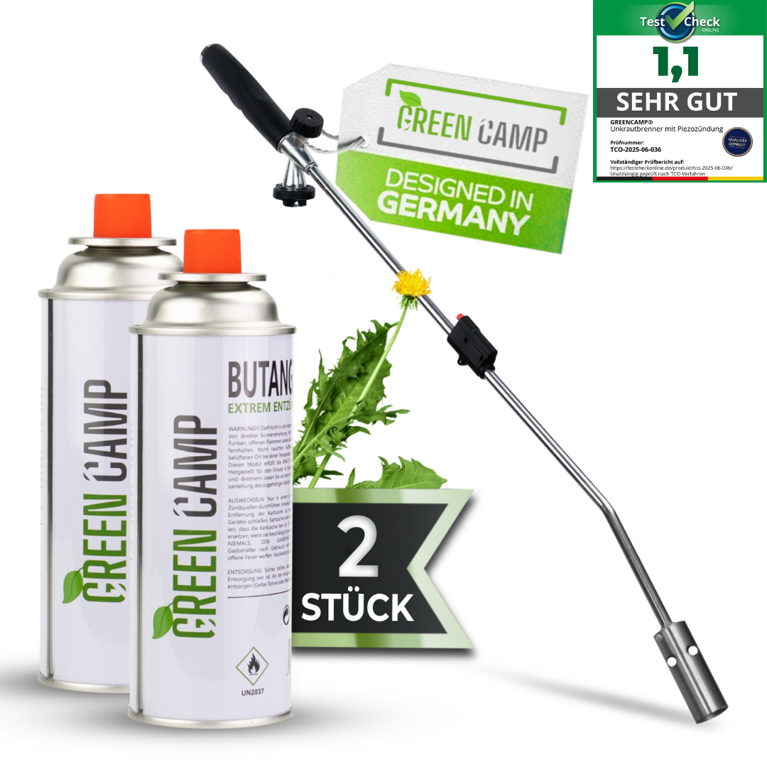 GreenCamp® Unkrautbrenner inkl. Gaskartuschen – Effektive & chemiefreie Unkrautvernichtung