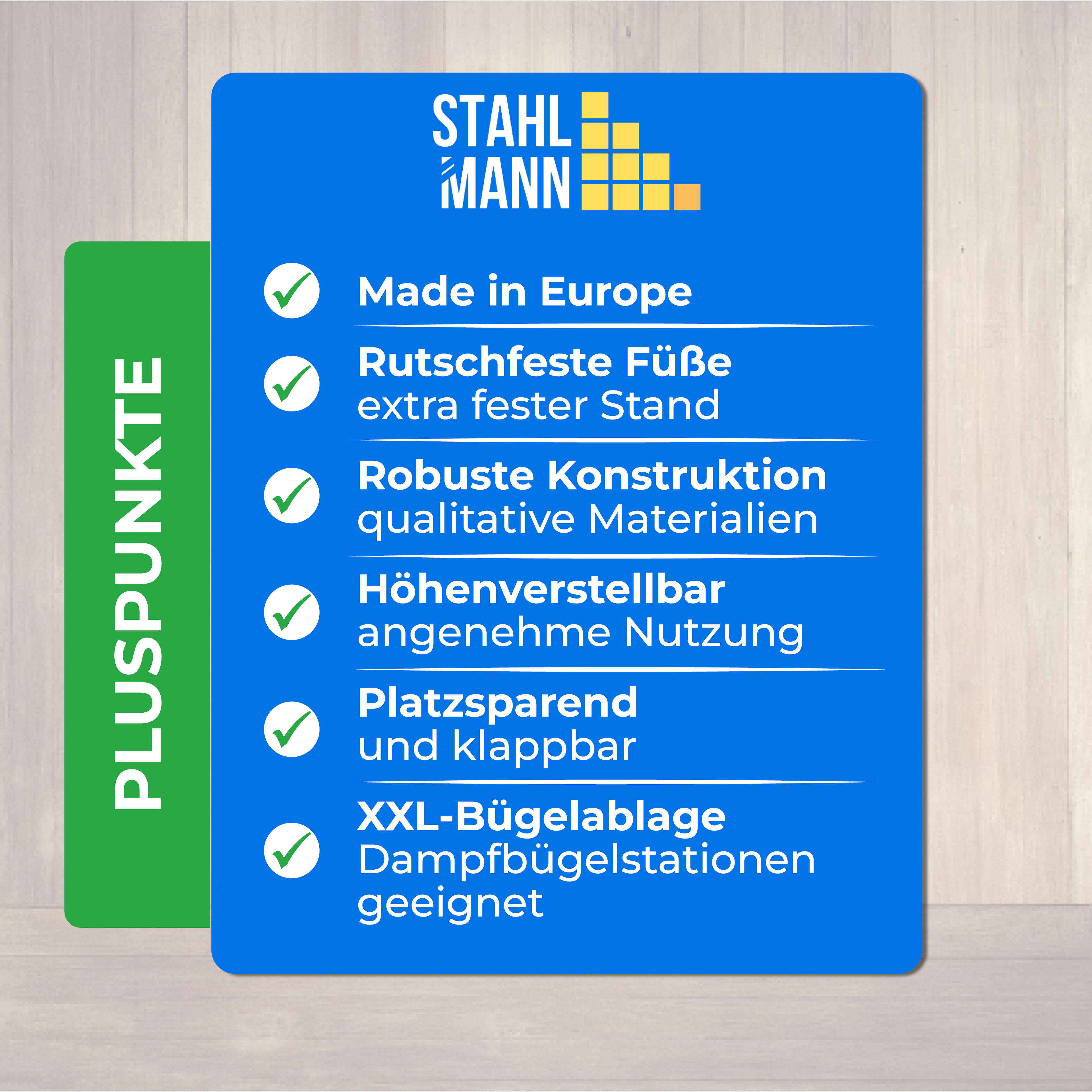 STAHLMANN® XXL Bügelbrett 130x48 cm – Für Dampfbügelstation – inkl. Ärmelbrett – 100 % Baumwollbezug – extra stabil – Made in EU