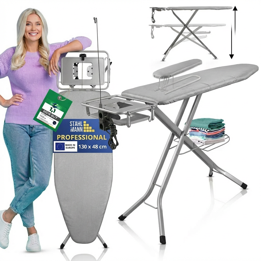 STAHLMANN® XXL Strijkplank 120x38 cm – Voor stoomstrijkstations – TÜV-gecertificeerd – Hoes van 100% katoen – Extra stabiel – Gemaakt in de EU