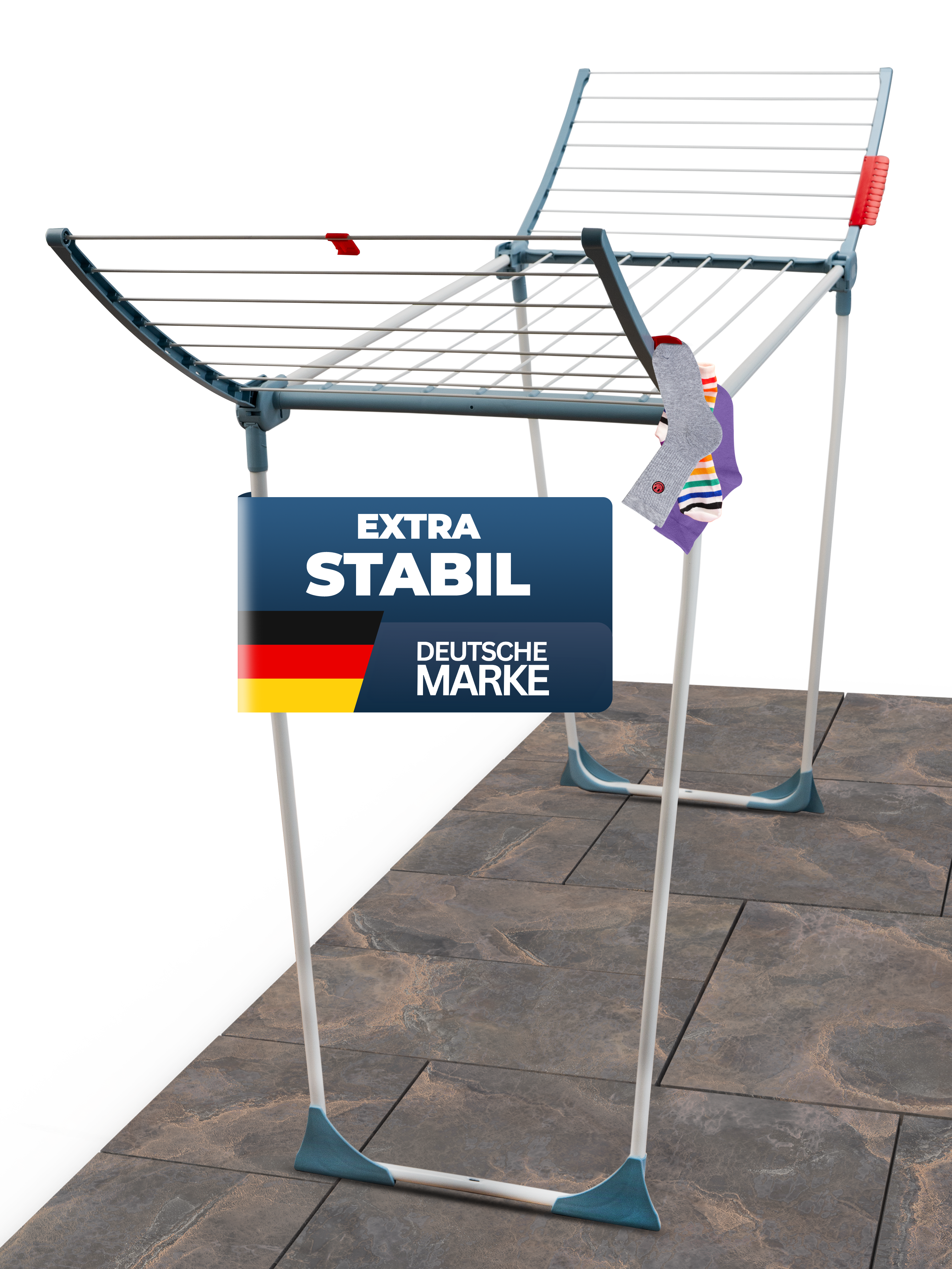 Stahlmann Astra White/Blue Standtrockner - 18 m Trockenfläche Klappbar