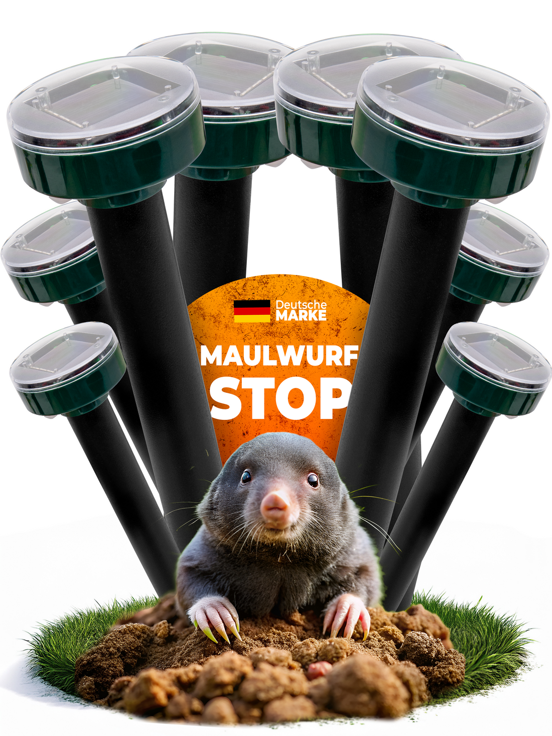STAHLMANN® Solar Maulwurfvertreiber – Ultraschall Tiervertreiber mit XXL Wirkungsradius