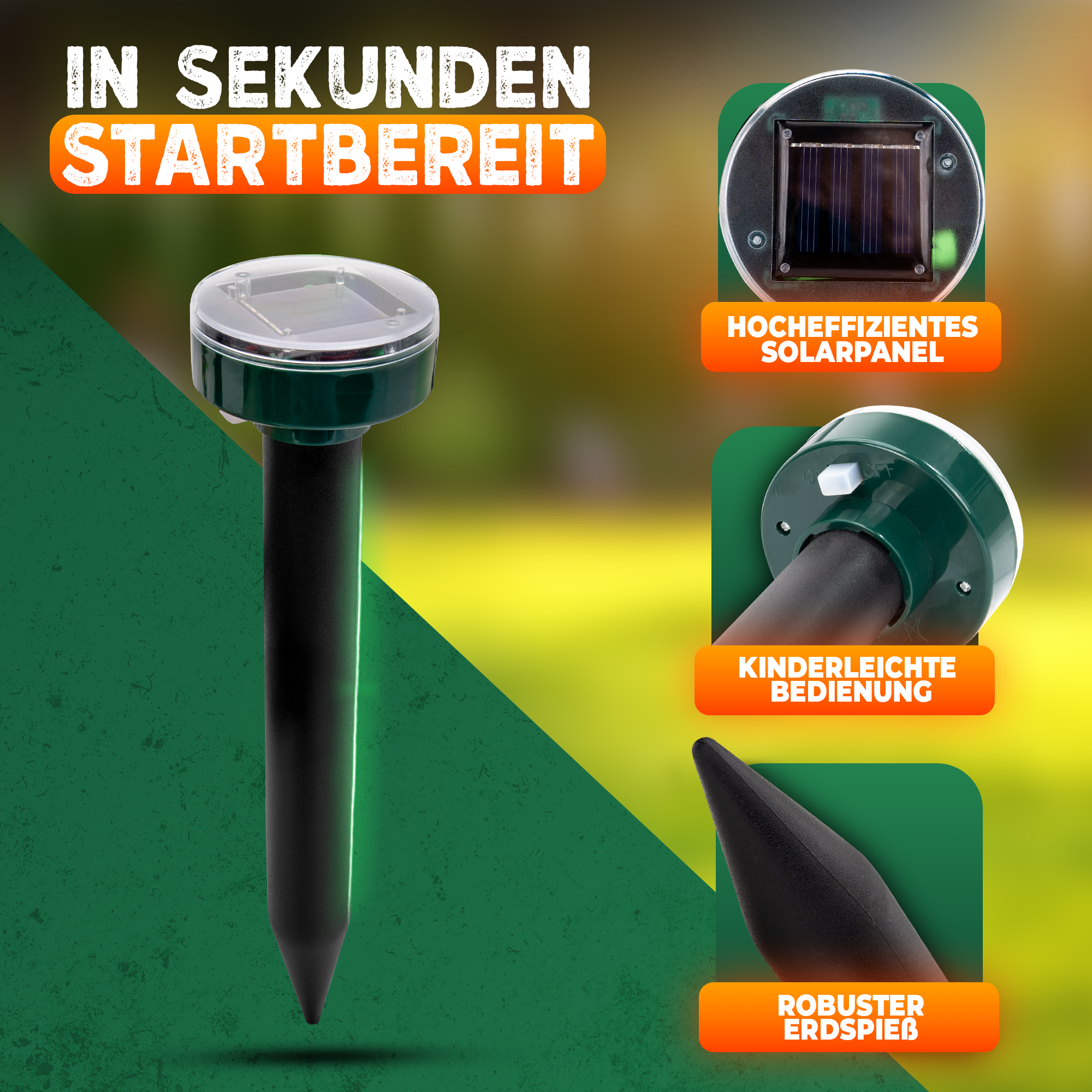 STAHLMANN® Solar Maulwurfvertreiber – Ultraschall Tiervertreiber mit XXL Wirkungsradius