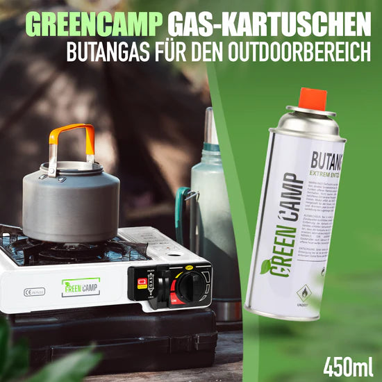 12 x Greencamp® Butangaskartuschen – 227 g – umweltbewusst, sicher & zuverlässig
