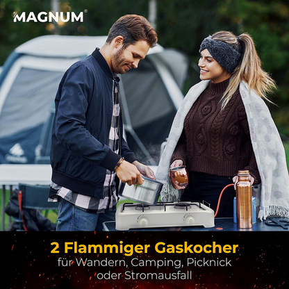 Gaskocher 2-flammig inkl. Gasschlauch und Drucklager (schwarz)