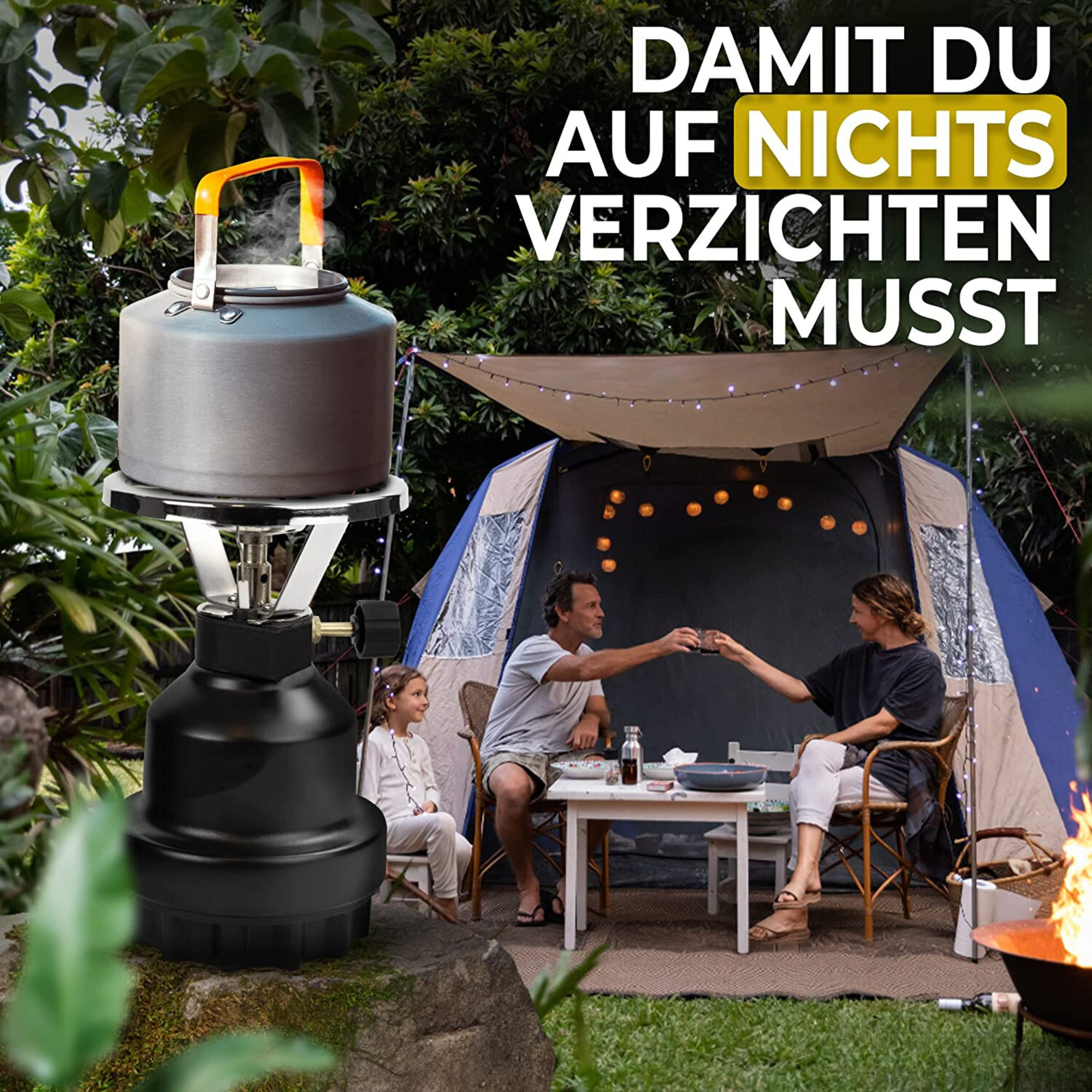 Campingfornuisset inclusief gaspatronen met 1 aansluiting 