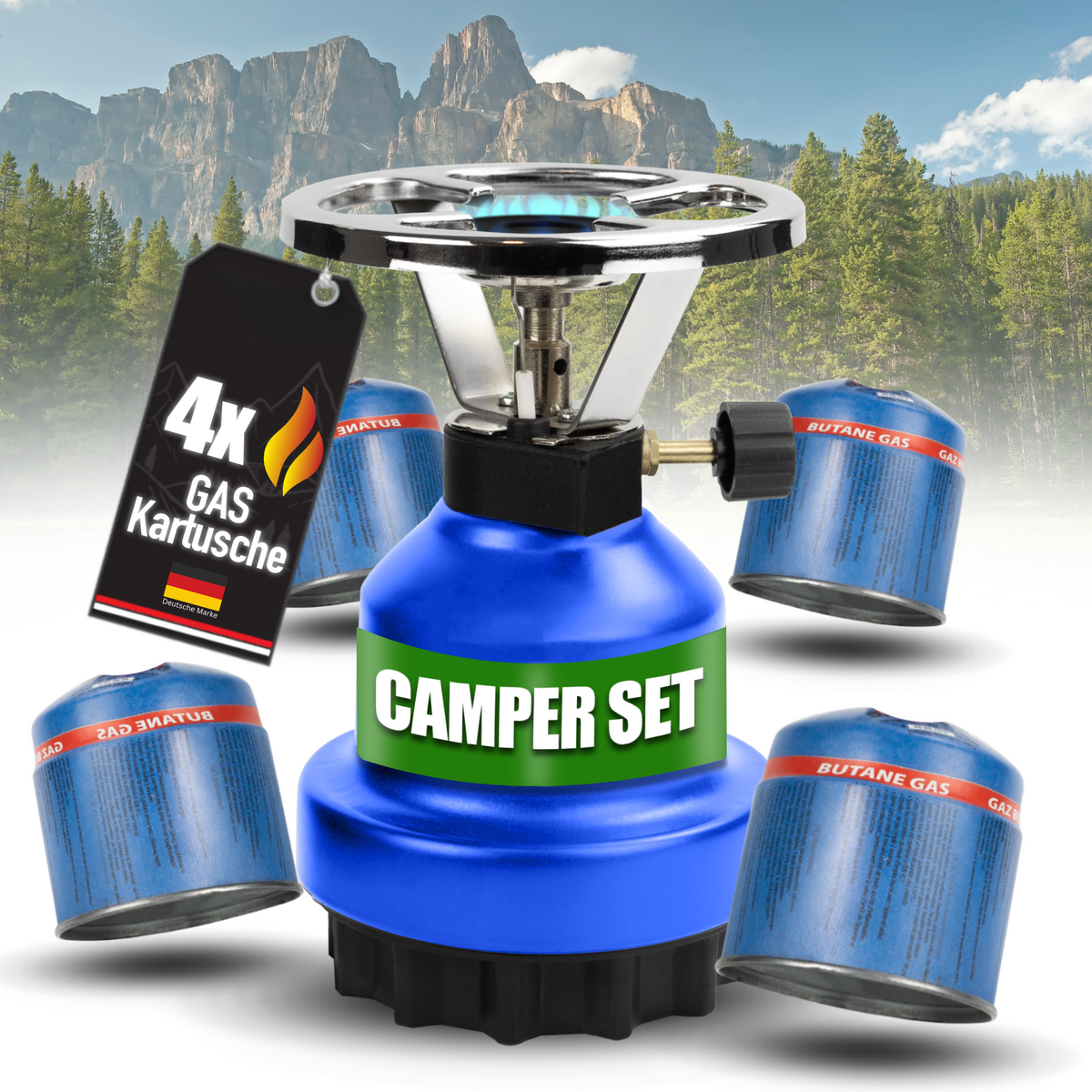 Campingkocher Innenraum + Gaskartuschen – Stromausfall Camping Outdoor – kompakt leistungsstark sicher