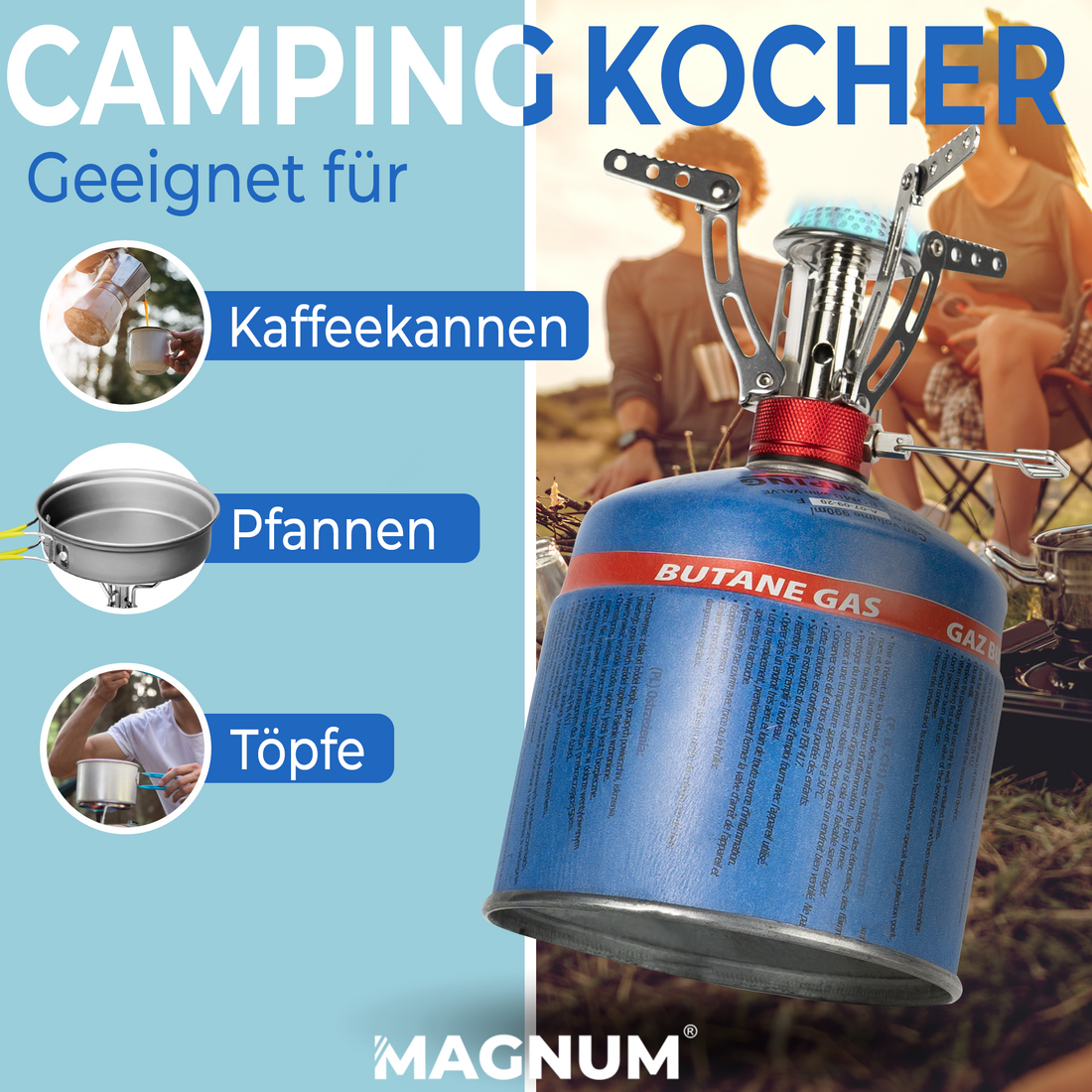 Magnum faltbarer Campingkocher inkl. 2 Schraubventilkartuschen