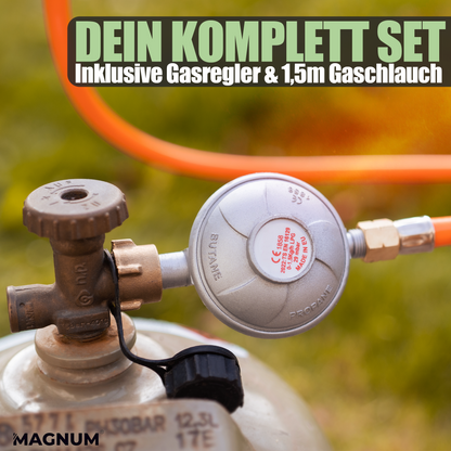 STAHLMANN® Druckminderer für Gasflasche 50mbar inkl. Gasschlauch 1,5m