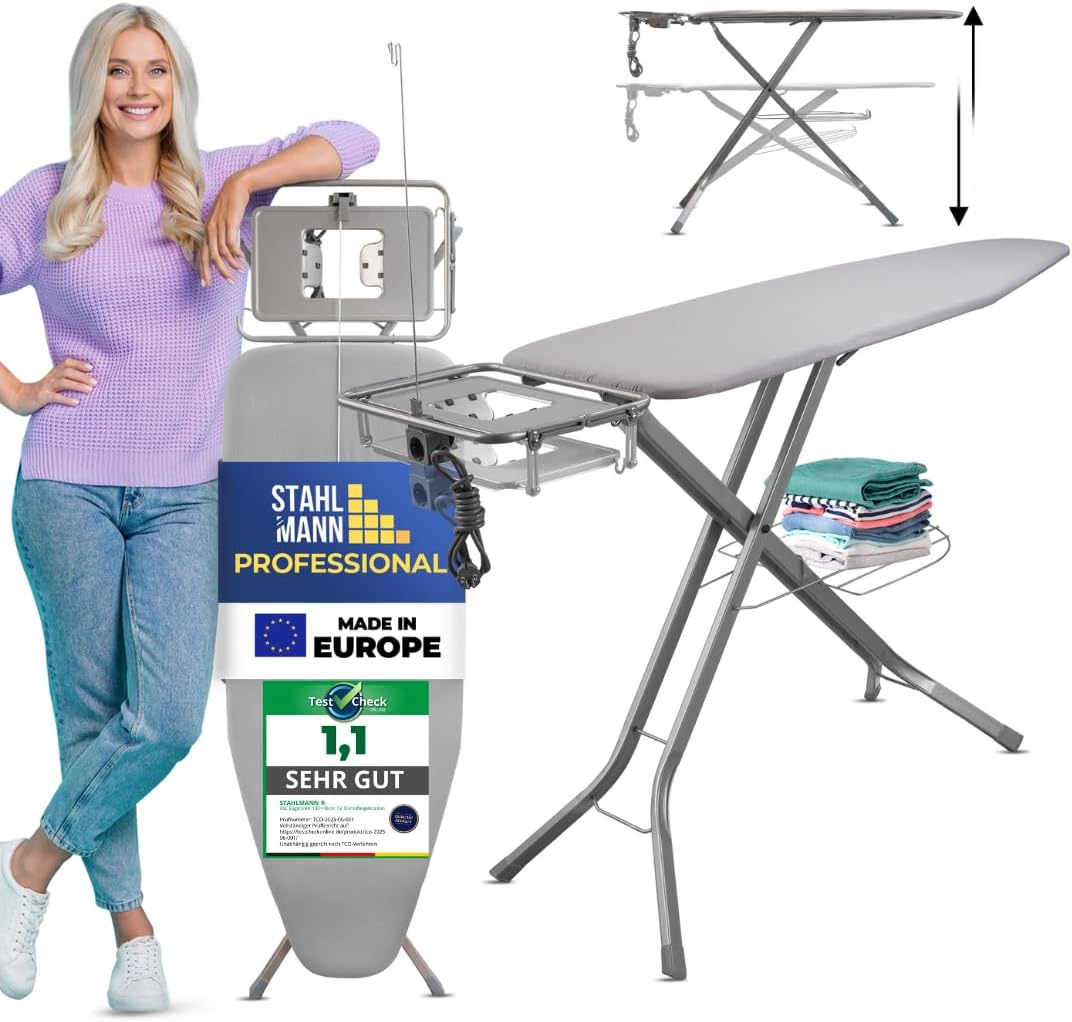 STAHLMANN® XXL Bügelbrett 130x42 cm – Für Dampfbügelstation