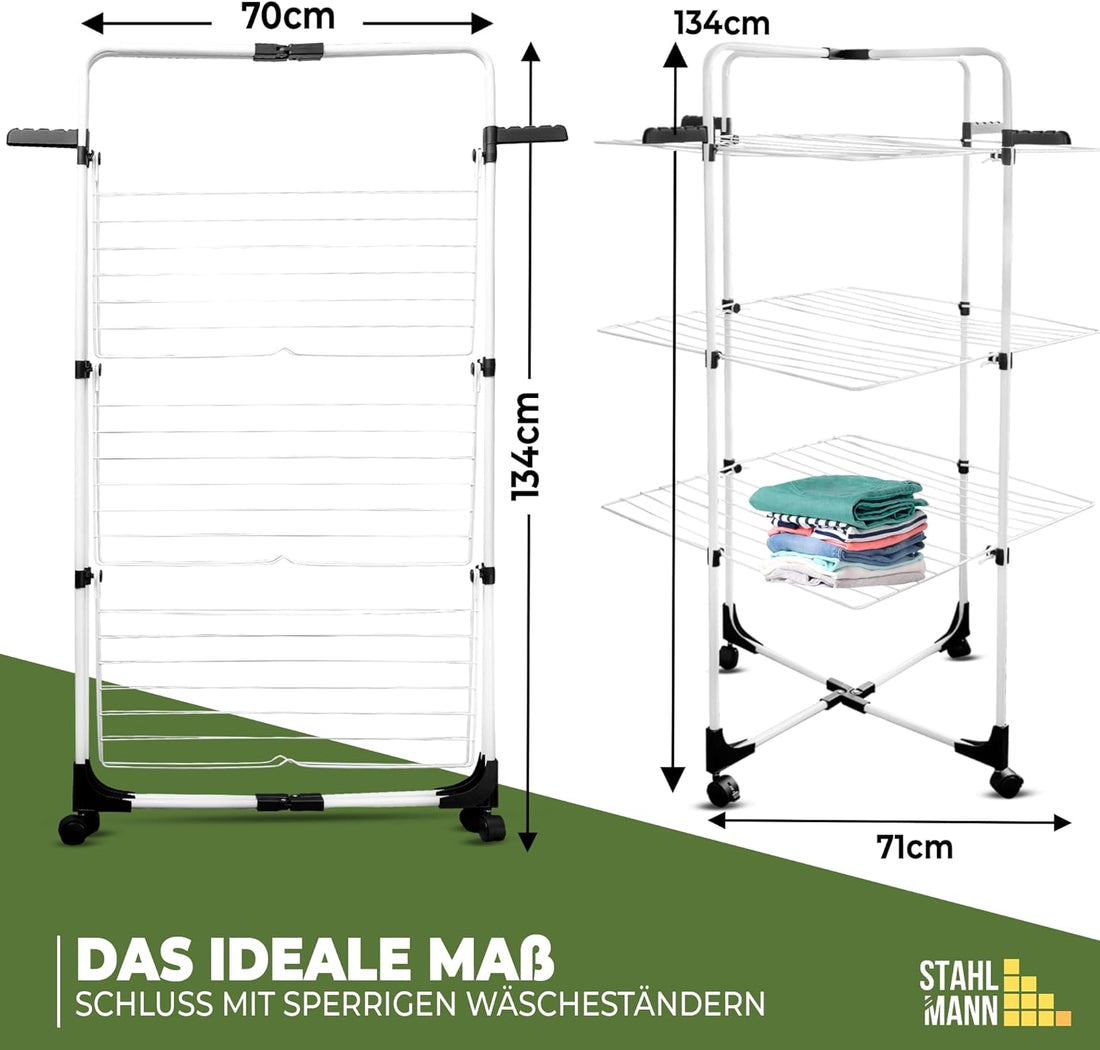 Wäscheturm mit 30 m Trockenfläche – klappbarer Wäscheständer mit 3 Etagen