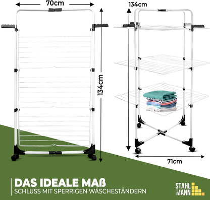 Wäscheturm mit 30 m Trockenfläche – klappbarer Wäscheständer mit 3 Etagen
