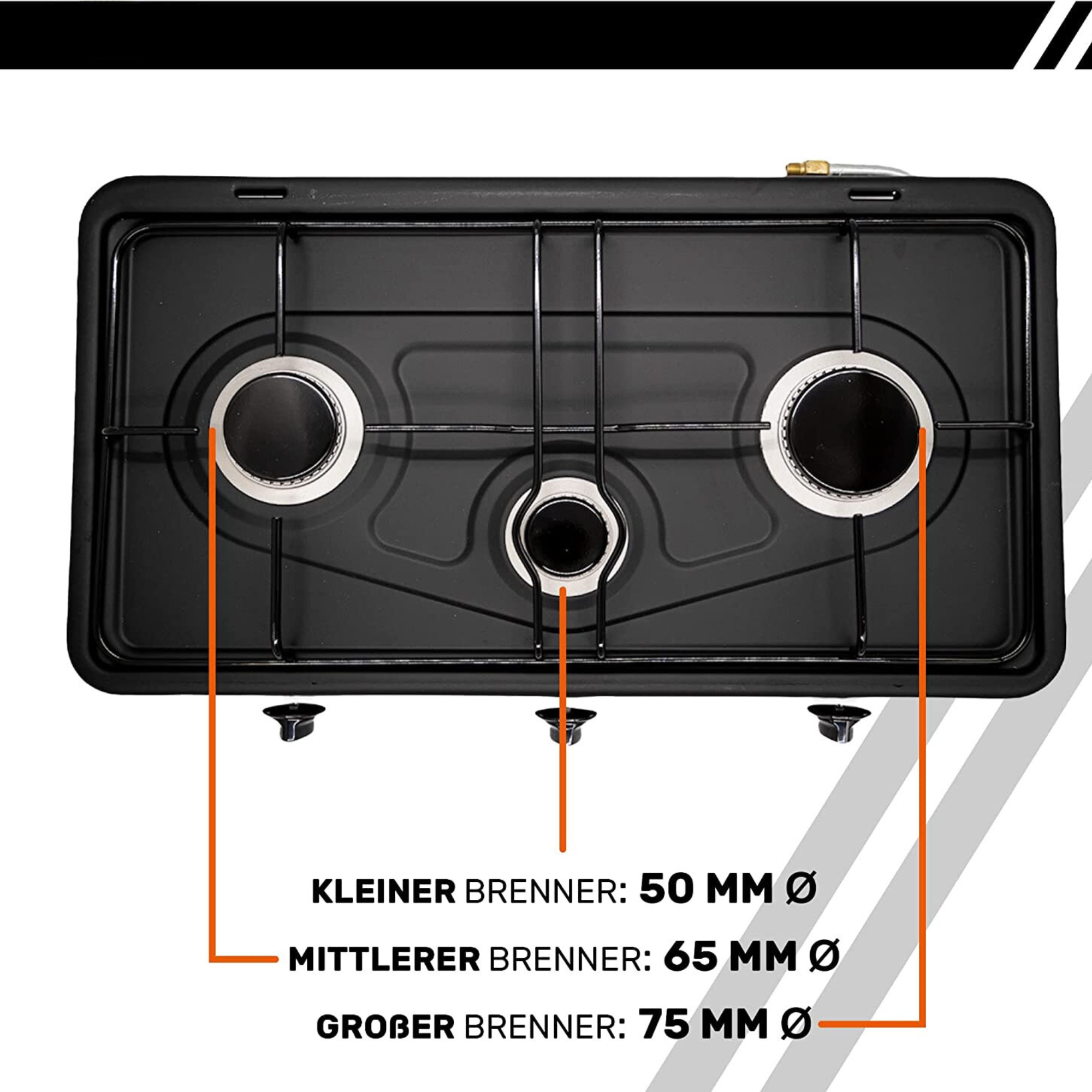 Gaskocher Trio inkl. Gasschlauch 1,5 m und Drucklager 30 mbar