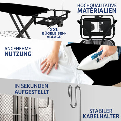 STAHLMANN® XL Bügelbrett 120x42 cm – Höhenverstellbar &amp; stabil – Baumwollbezug – Für Dampfbügelstation – Made in EU