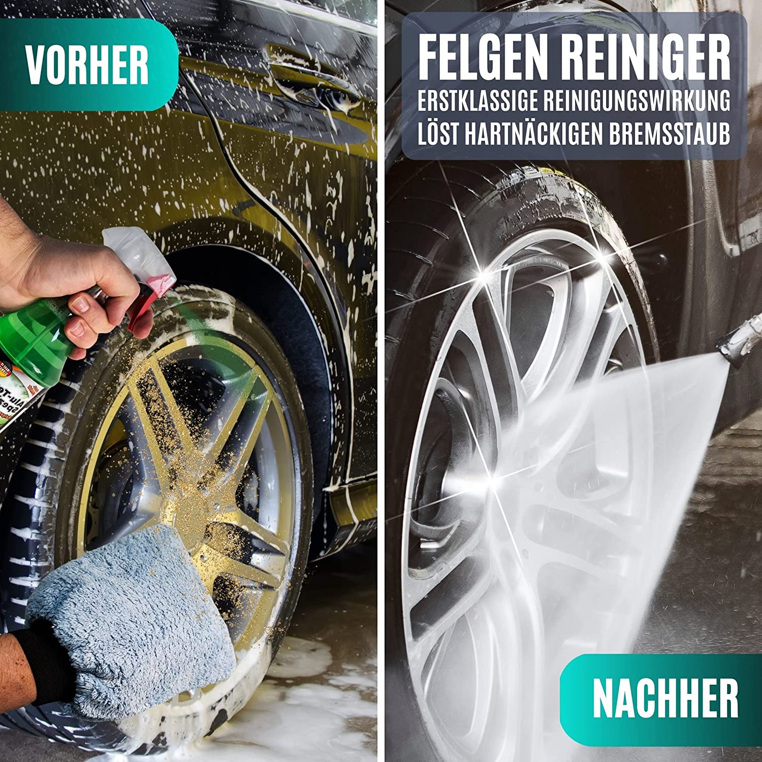 Auto Reinigungsset inkl. Felgenreiniger, Cockpitpflege, 2X Mikrofasertuch und Handschuh