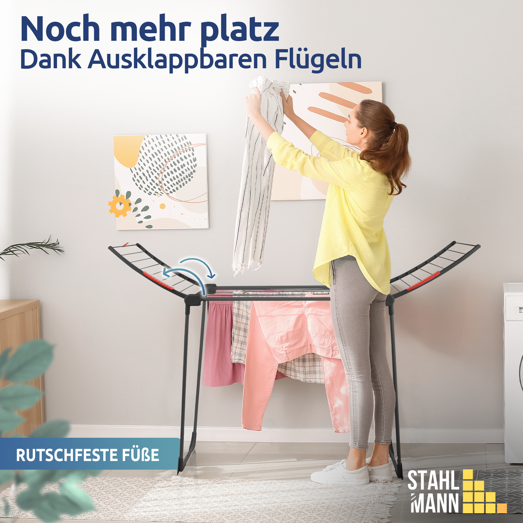 Stahlmann Astra Black Wäscheständer – 18 m Trockenfläche, klappbar & wetterfest