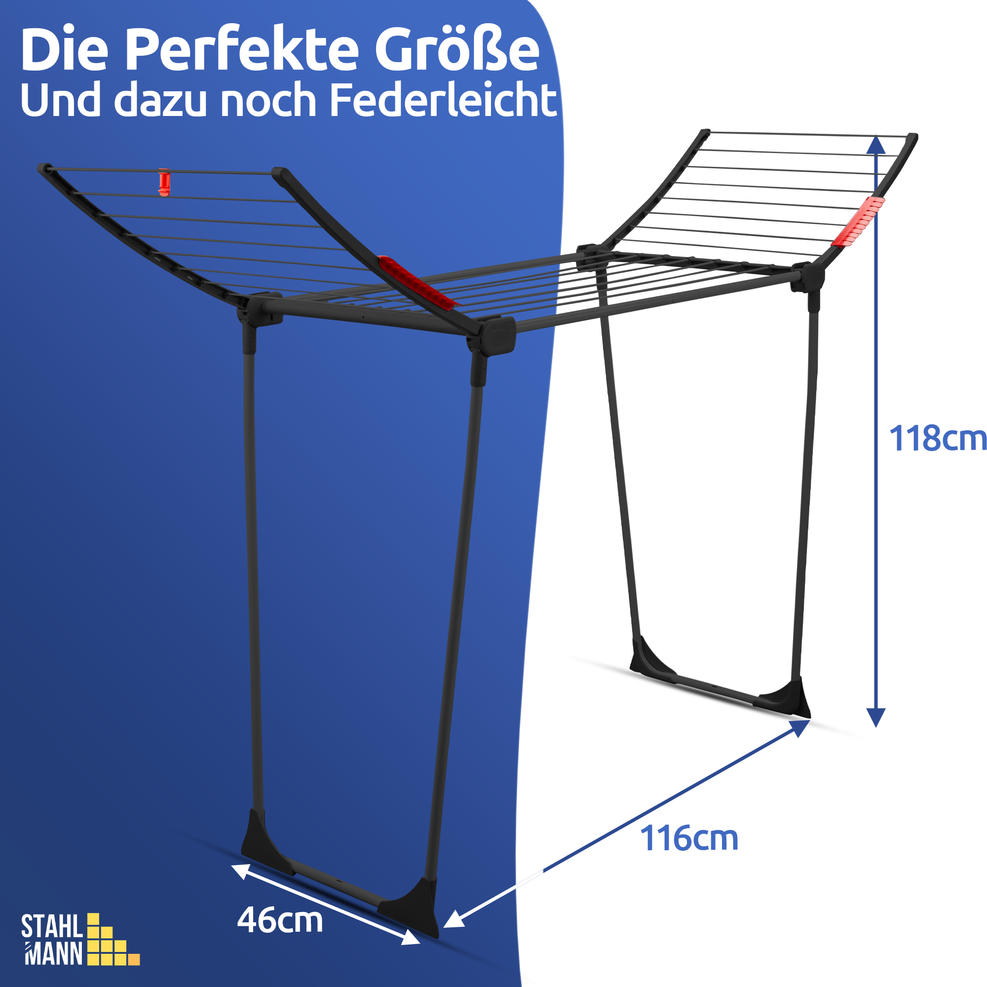 Stahlmann Astra Black Wäscheständer – 18 m Trockenfläche, klappbar &amp; wetterfest