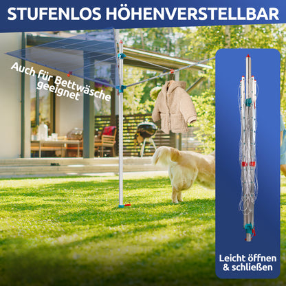 Wäschespinne 50m Made in Germany – 40kg Traglast, wetterfest &amp; ergonomisch