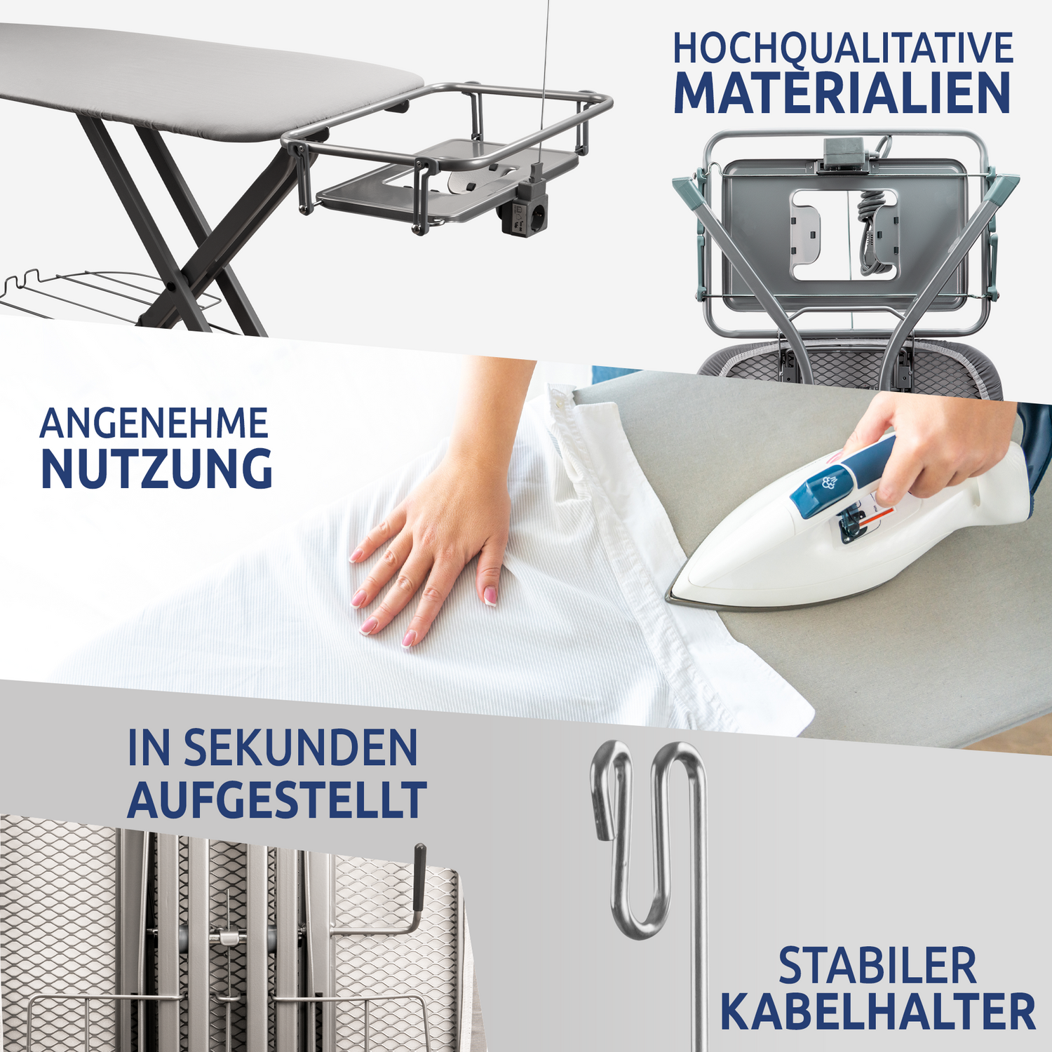 STAHLMANN ® XXL-Bügelbrett für Dampfbügelstation [130x48 Bügelfläche] – [TÜV-Zertifiziert] – [Made IN EU] mit Kleidungsablage