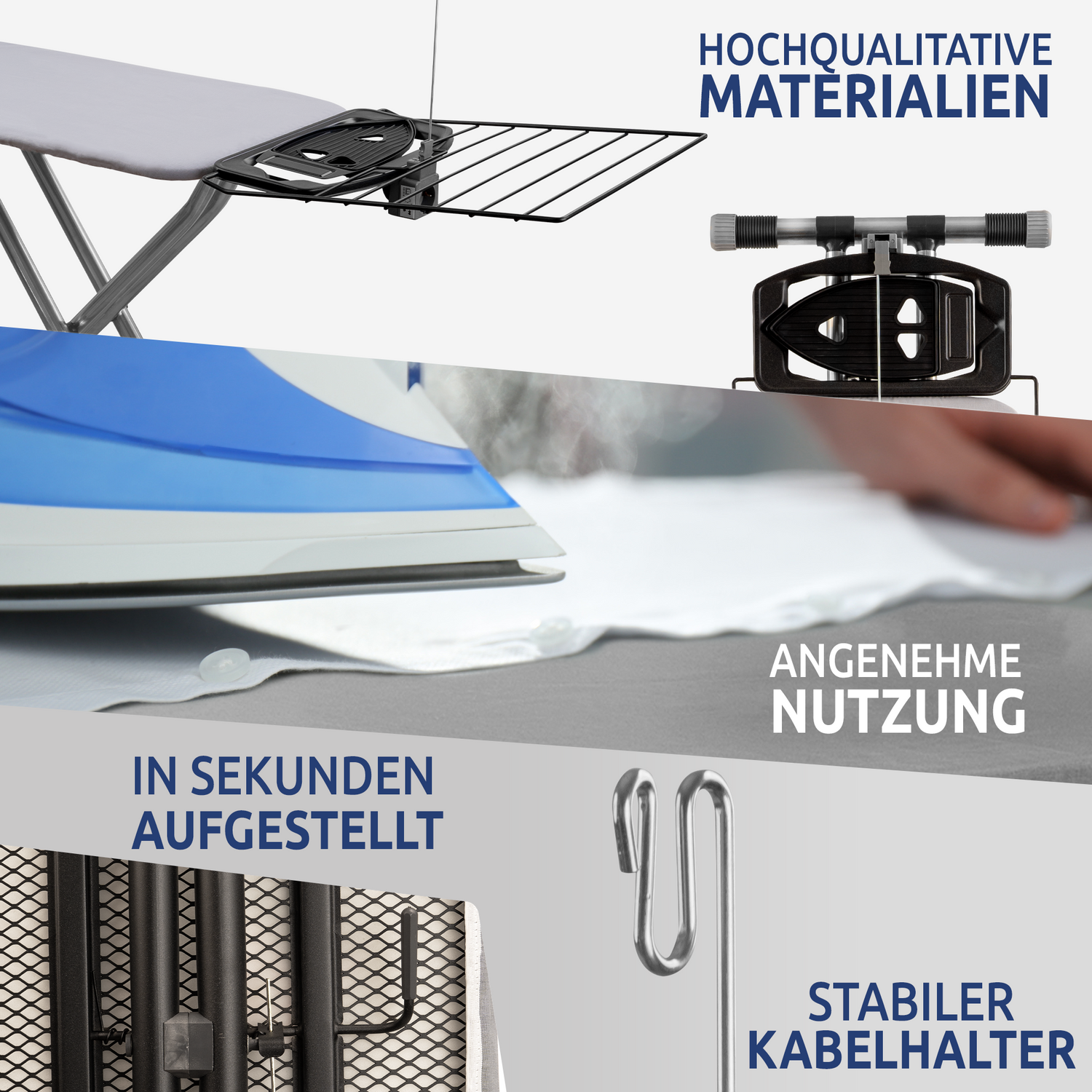 STAHLMANN ® Bügelbrett aus Aluminium [120x42 Bügelfläche] inkl. Ärmelbügelbrett – [TÜV-Zertifiziert] – [Made IN EU]