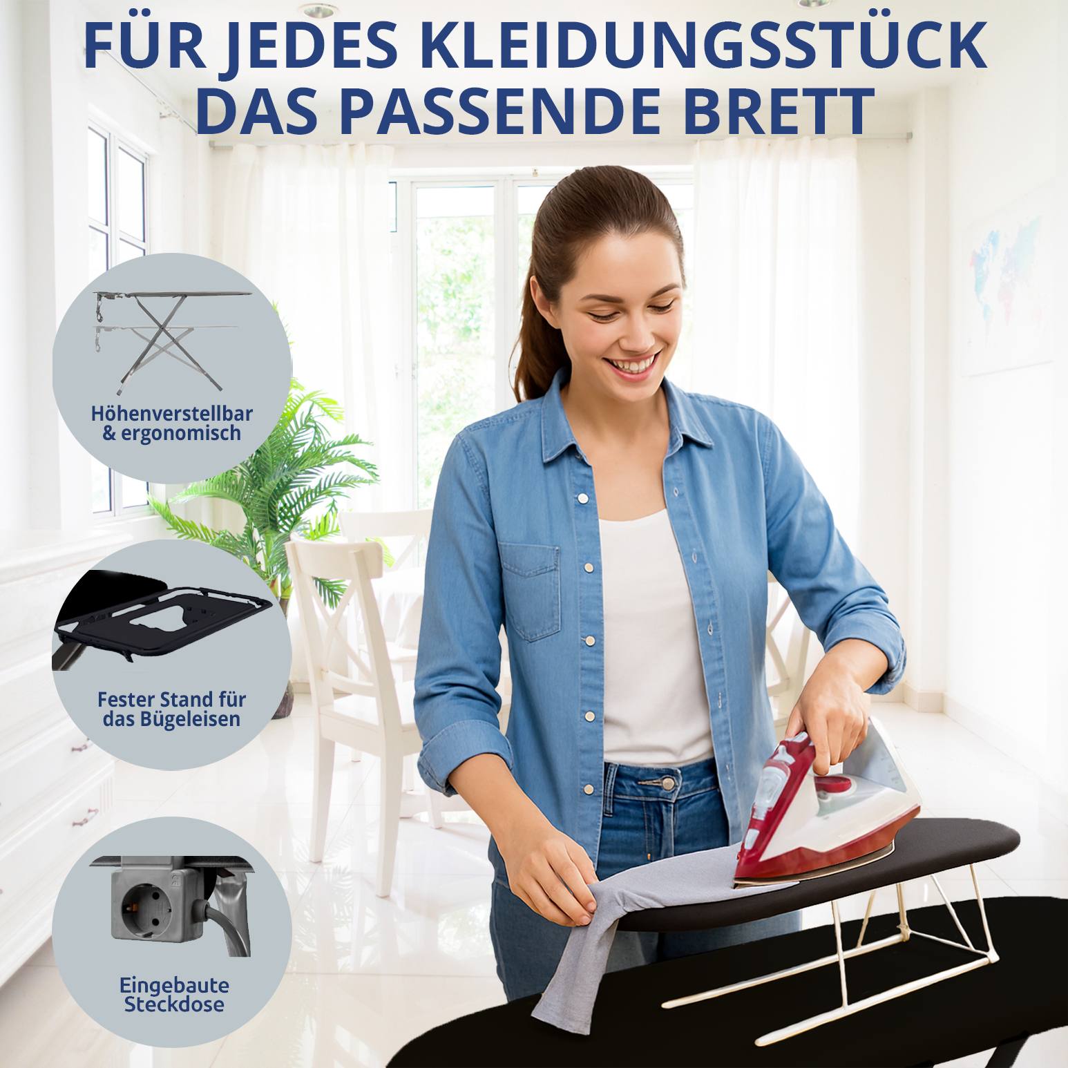 STAHLMANN® XL-Bügelbrett 120×42 cm – für Dampfbügelstation