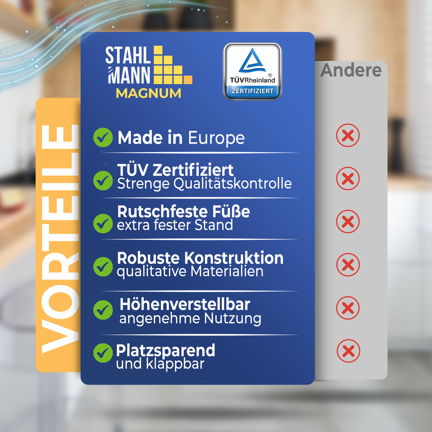 STAHLMANN ® Bügelbrett aus Aluminium [120x42 Bügelfläche] inkl. Ärmelbügelbrett – [TÜV-Zertifiziert] – [Made IN EU]