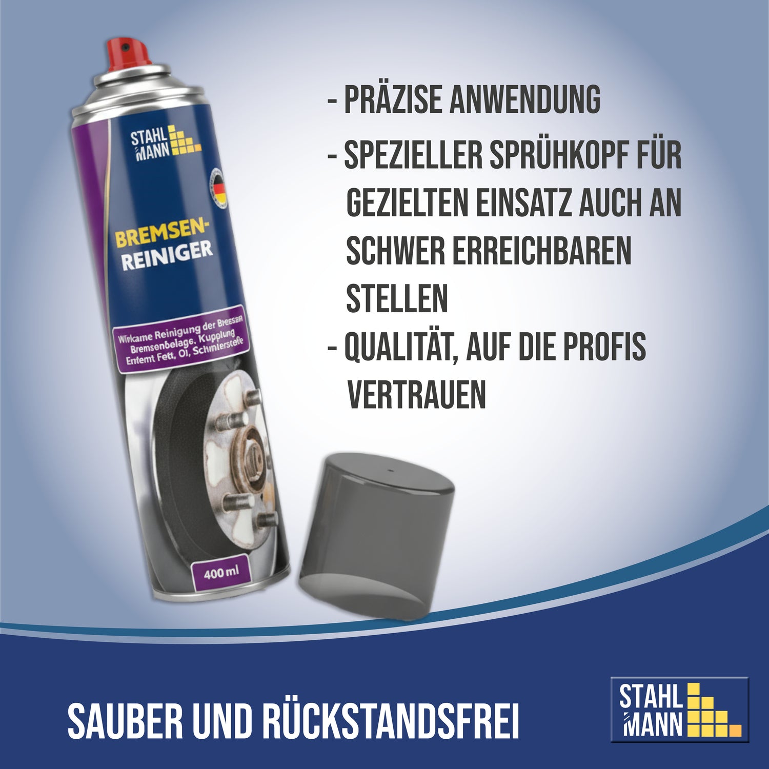 STAHLMANN® Bremsenreiniger 12x400 ml – Hochwirksames Bremsenreiniger Spray für Werkstatt &amp; Auto | Entfernt Öl, Fett &amp; Schmutz rückstandsfrei | Profiqualität für Bremsen, Kupplung &amp; Motor