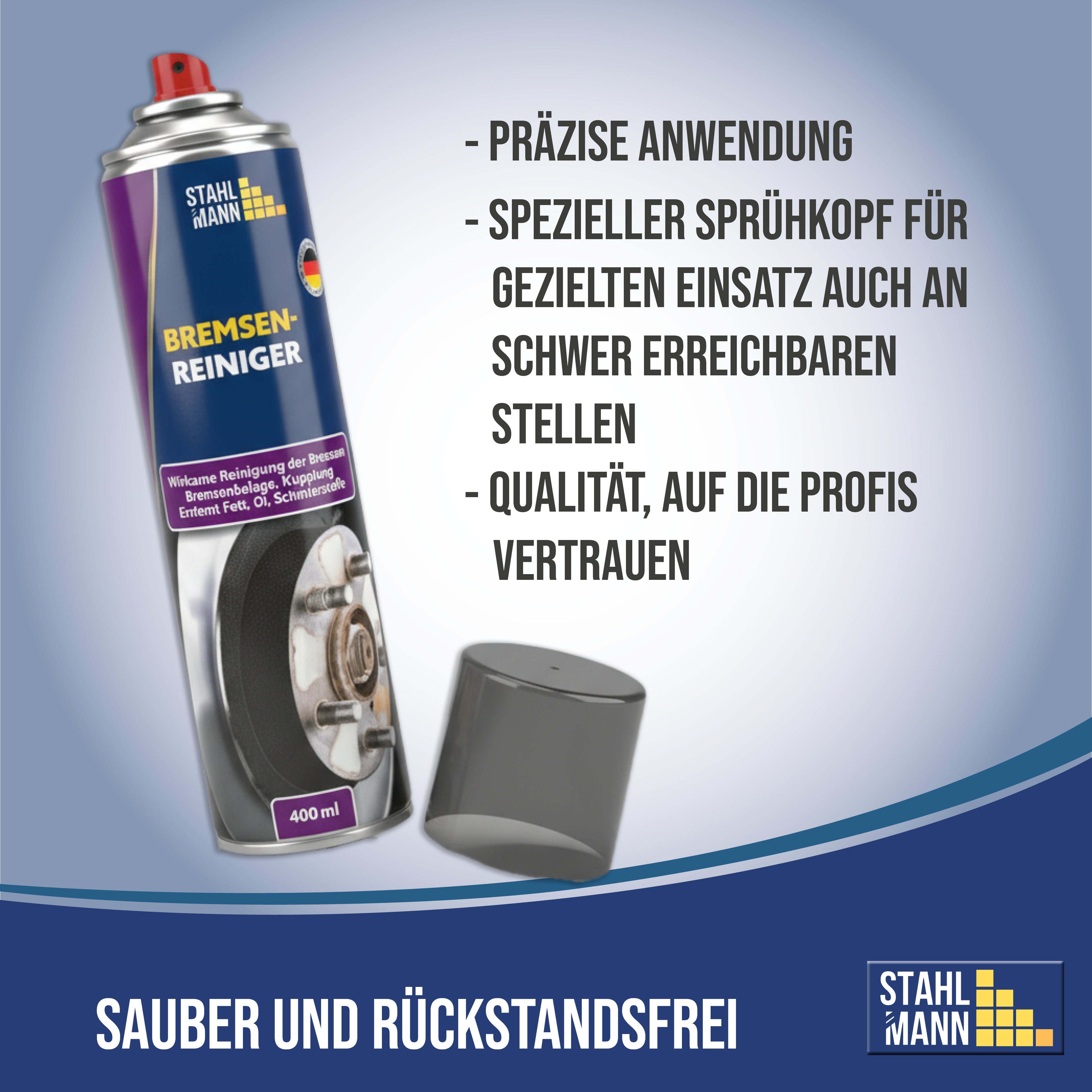 STAHLMANN® Bremsenreiniger 12x400 ml – Hochwirksames Bremsenreiniger Spray für Werkstatt &amp; Auto | Entfernt Öl, Fett &amp; Schmutz rückstandsfrei | Profiqualität für Bremsen, Kupplung &amp; Motor